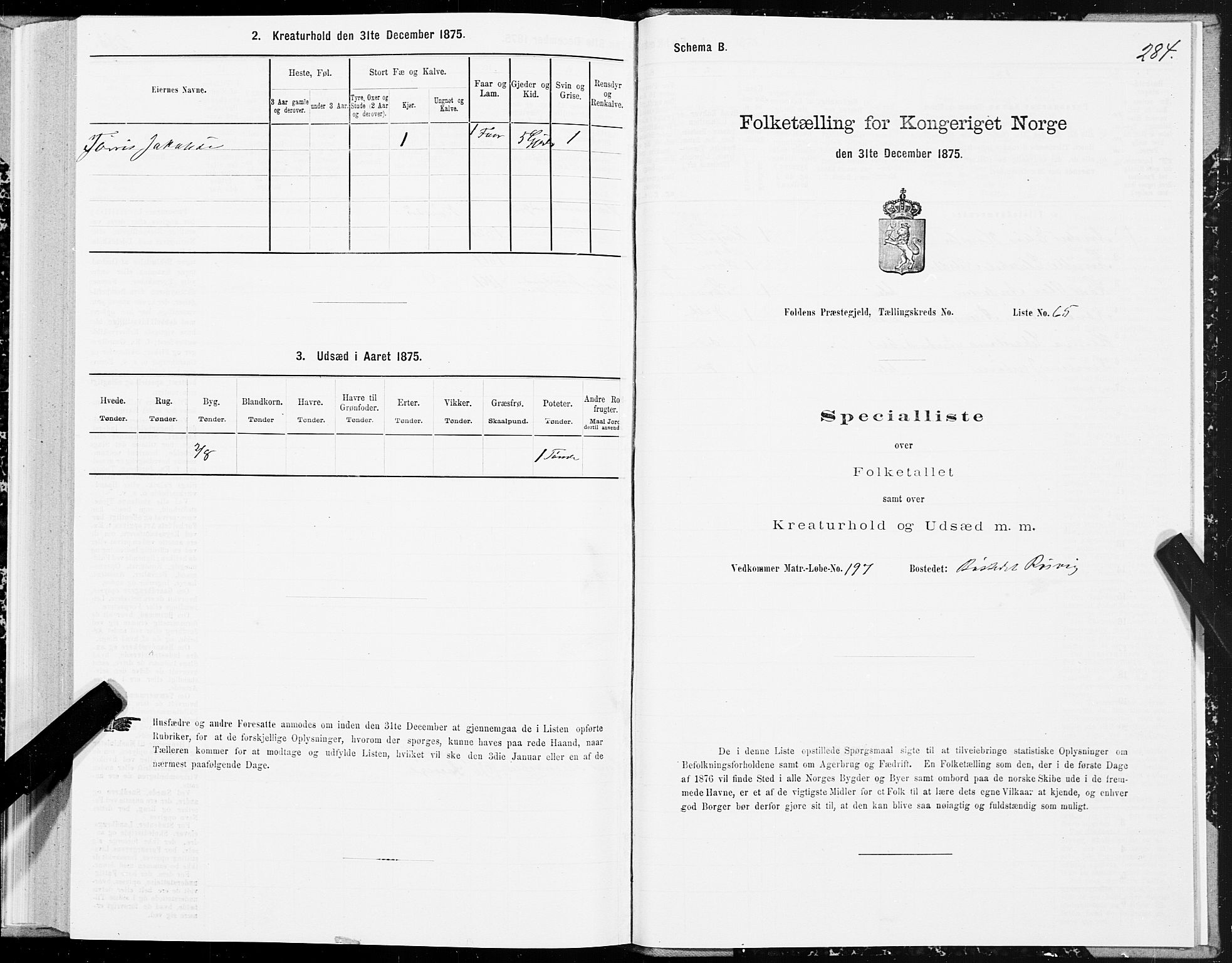 SAT, Folketelling 1875 for 1845P Folda prestegjeld, 1875, s. 2284