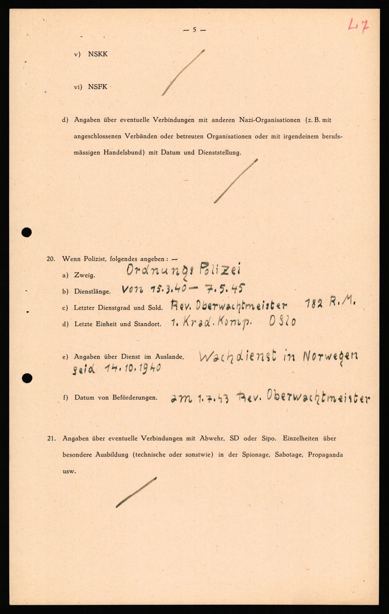 Forsvaret, Forsvarets overkommando II, AV/RA-RAFA-3915/D/Db/L0039: CI Questionaires. Tyske okkupasjonsstyrker i Norge. Østerrikere., 1945-1946, s. 289