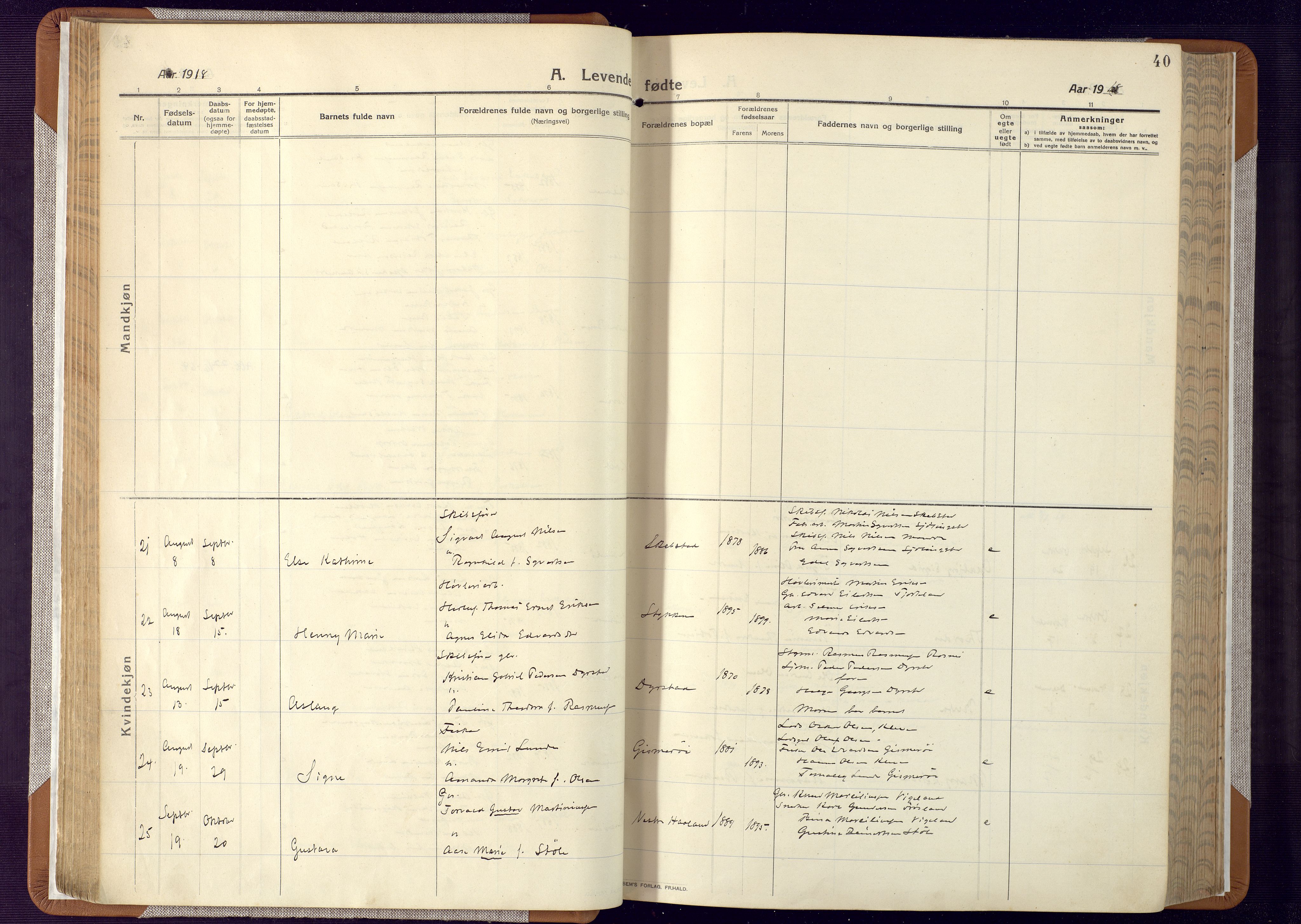 Mandal sokneprestkontor, AV/SAK-1111-0030/F/Fa/Faa/L0022: Ministerialbok nr. A 22, 1913-1925, s. 40