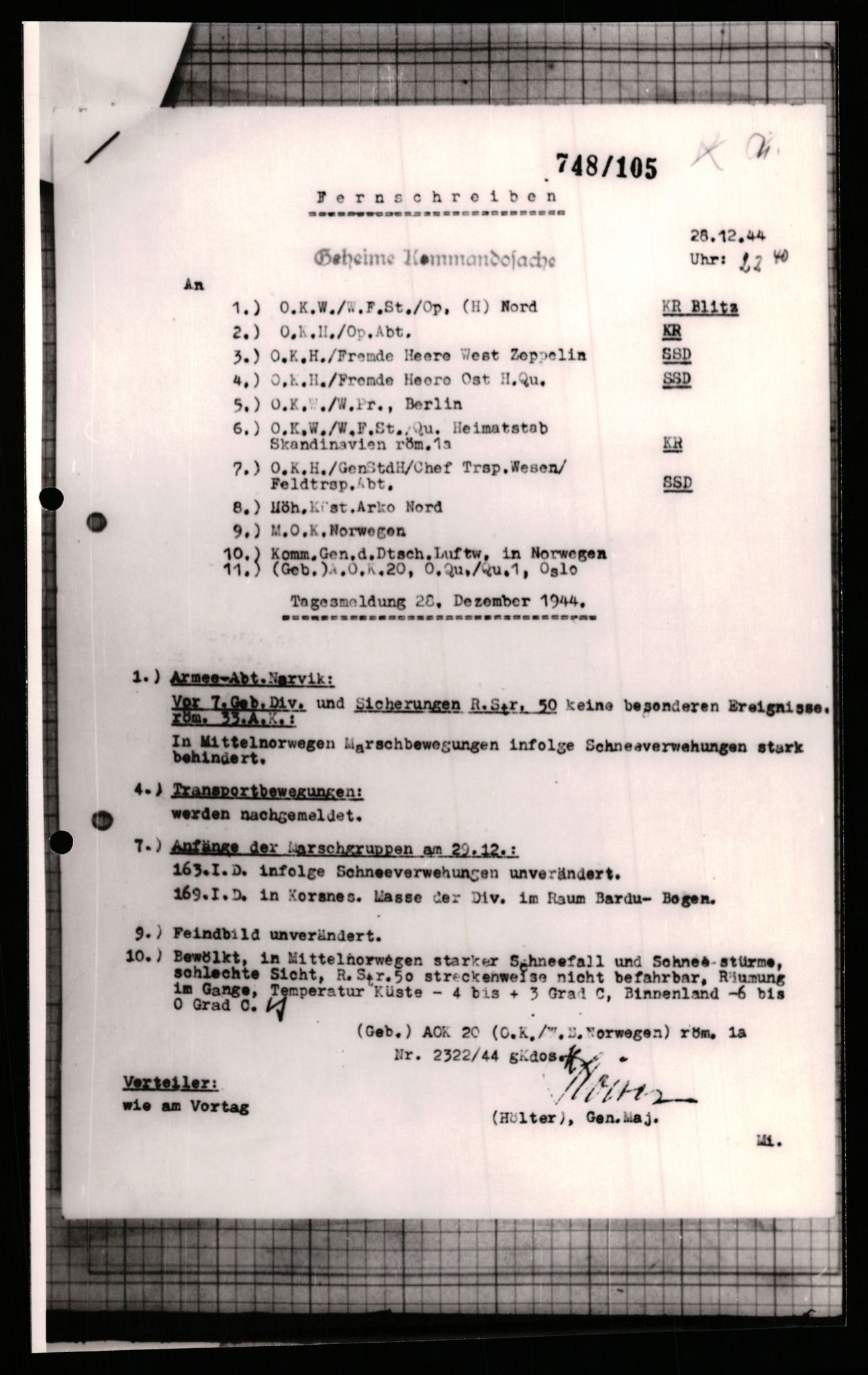 Forsvarets Overkommando. 2 kontor. Arkiv 11.4. Spredte tyske arkivsaker, AV/RA-RAFA-7031/D/Dar/Dara/L0001: Krigsdagbøker for 20. Gebirgs-Armee-Oberkommando (AOK 20), 1944-1945, s. 222