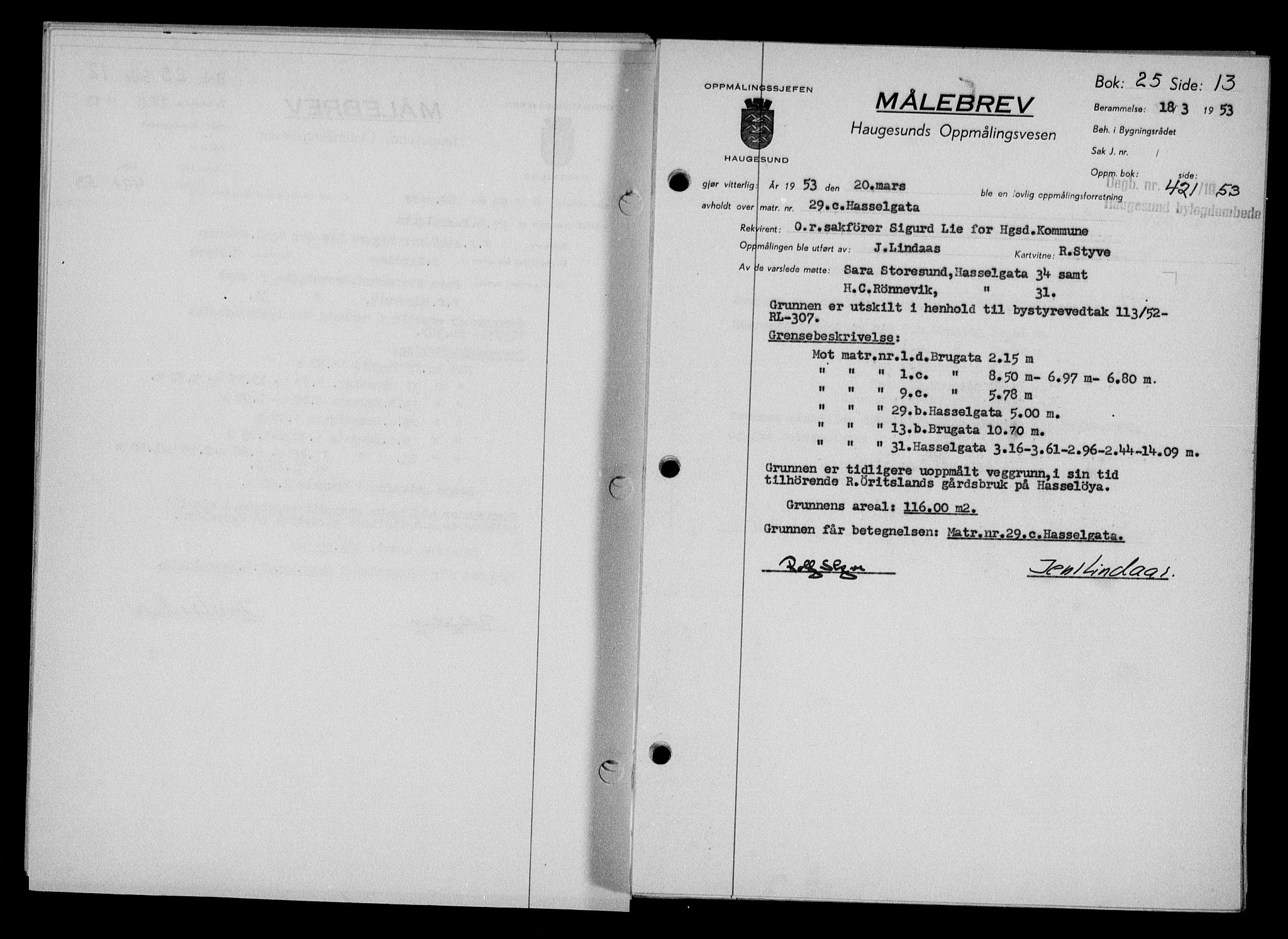 Haugesund tingrett, SAST/A-101415/01/II/IIC/L0065: Pantebok nr. A 6, 1951-1953, Dagboknr: 421/1953
