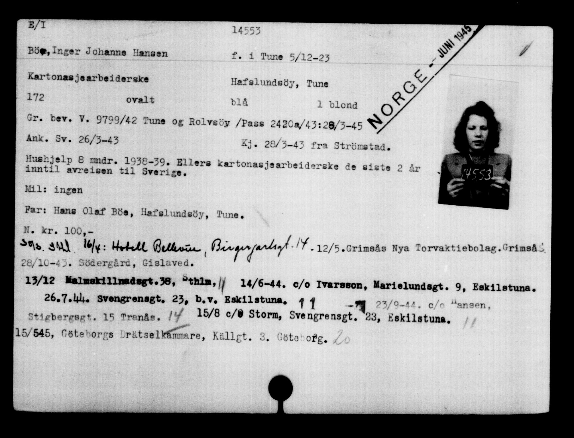 Den Kgl. Norske Legasjons Flyktningskontor, AV/RA-S-6753/V/Va/L0007: Kjesäterkartoteket.  Flyktningenr. 12700-15723, 1940-1945, s. 2142