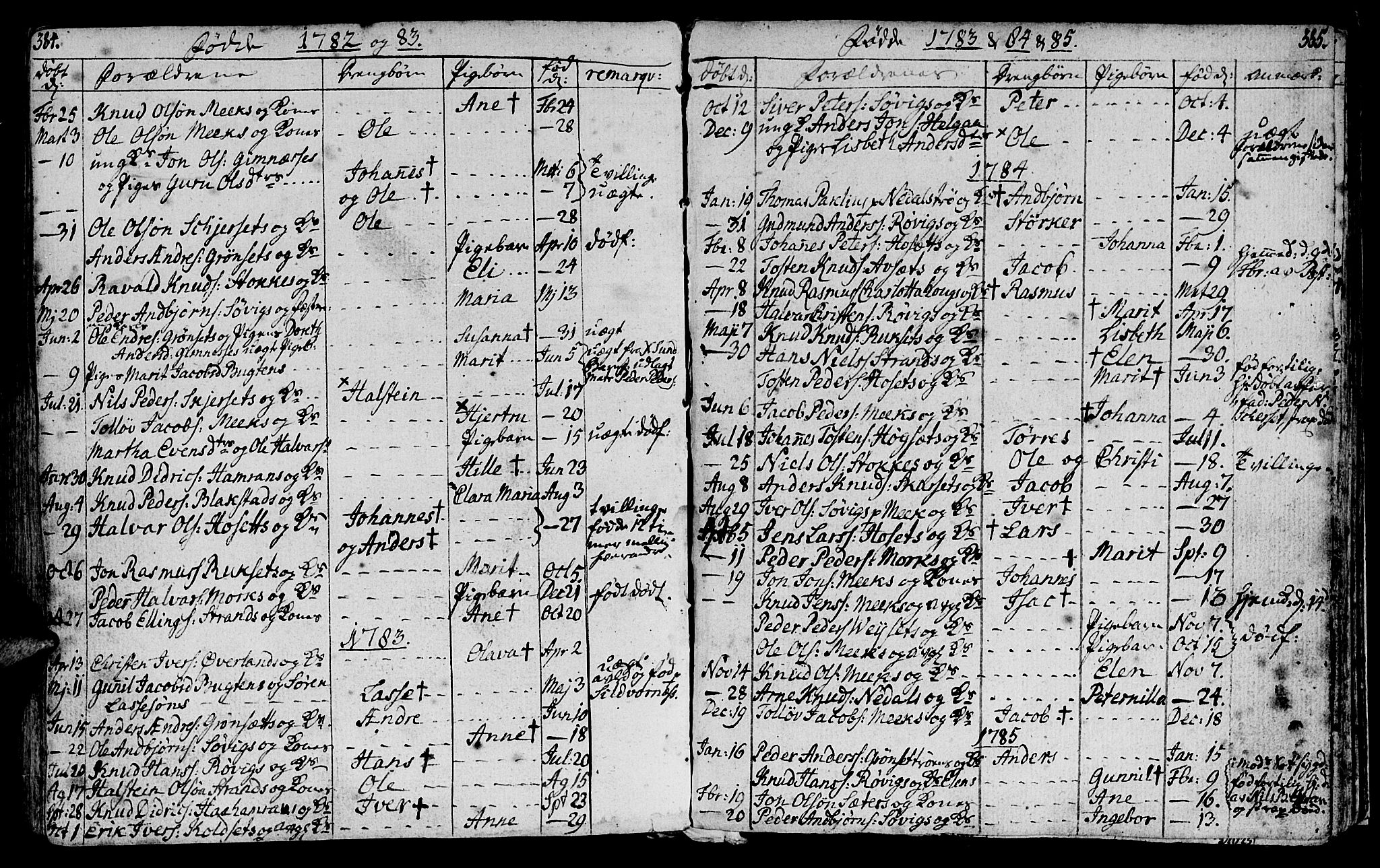 Ministerialprotokoller, klokkerbøker og fødselsregistre - Møre og Romsdal, AV/SAT-A-1454/568/L0799: Ministerialbok nr. 568A08, 1780-1819, s. 384-385