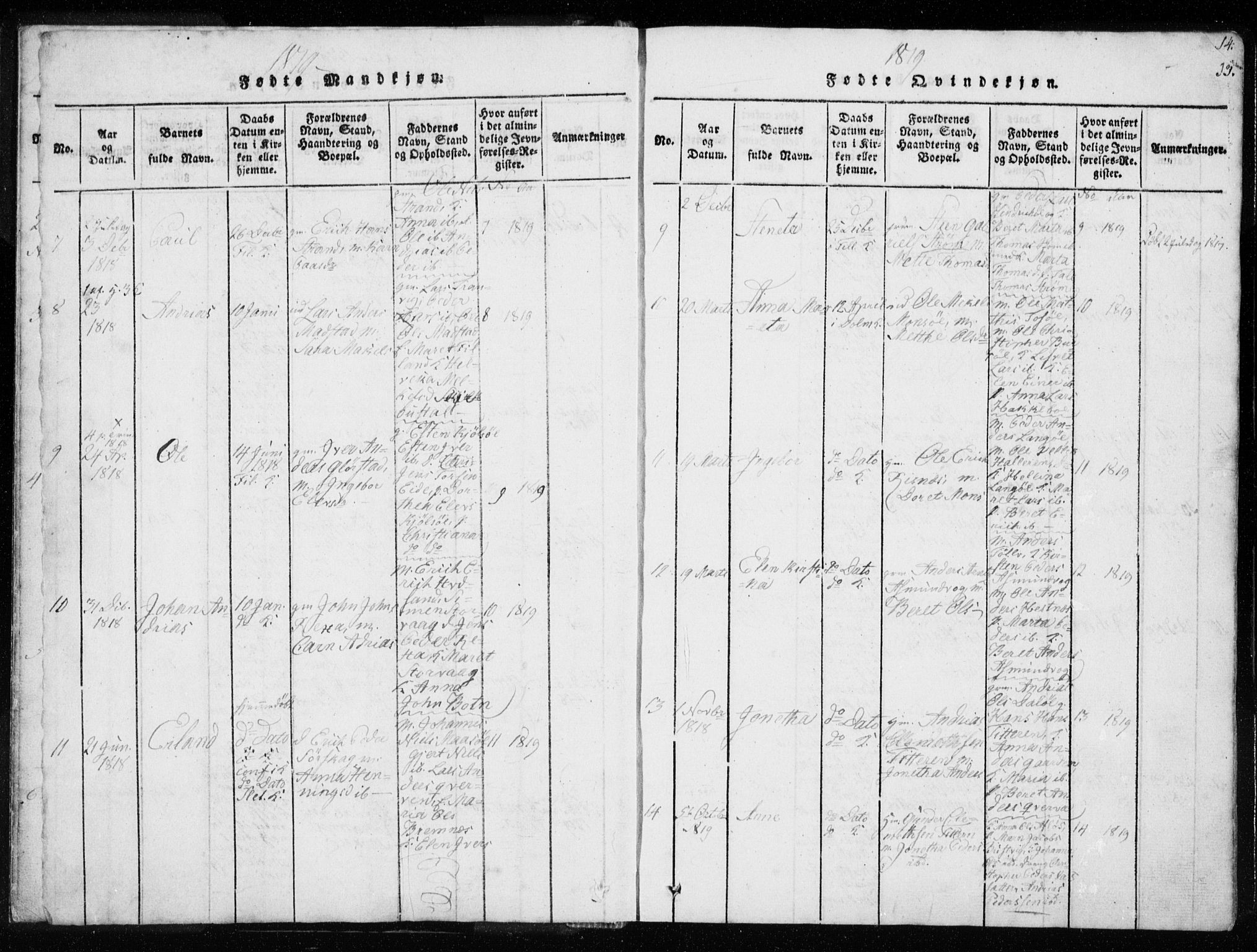 Ministerialprotokoller, klokkerbøker og fødselsregistre - Sør-Trøndelag, SAT/A-1456/634/L0527: Ministerialbok nr. 634A03, 1818-1826, s. 13