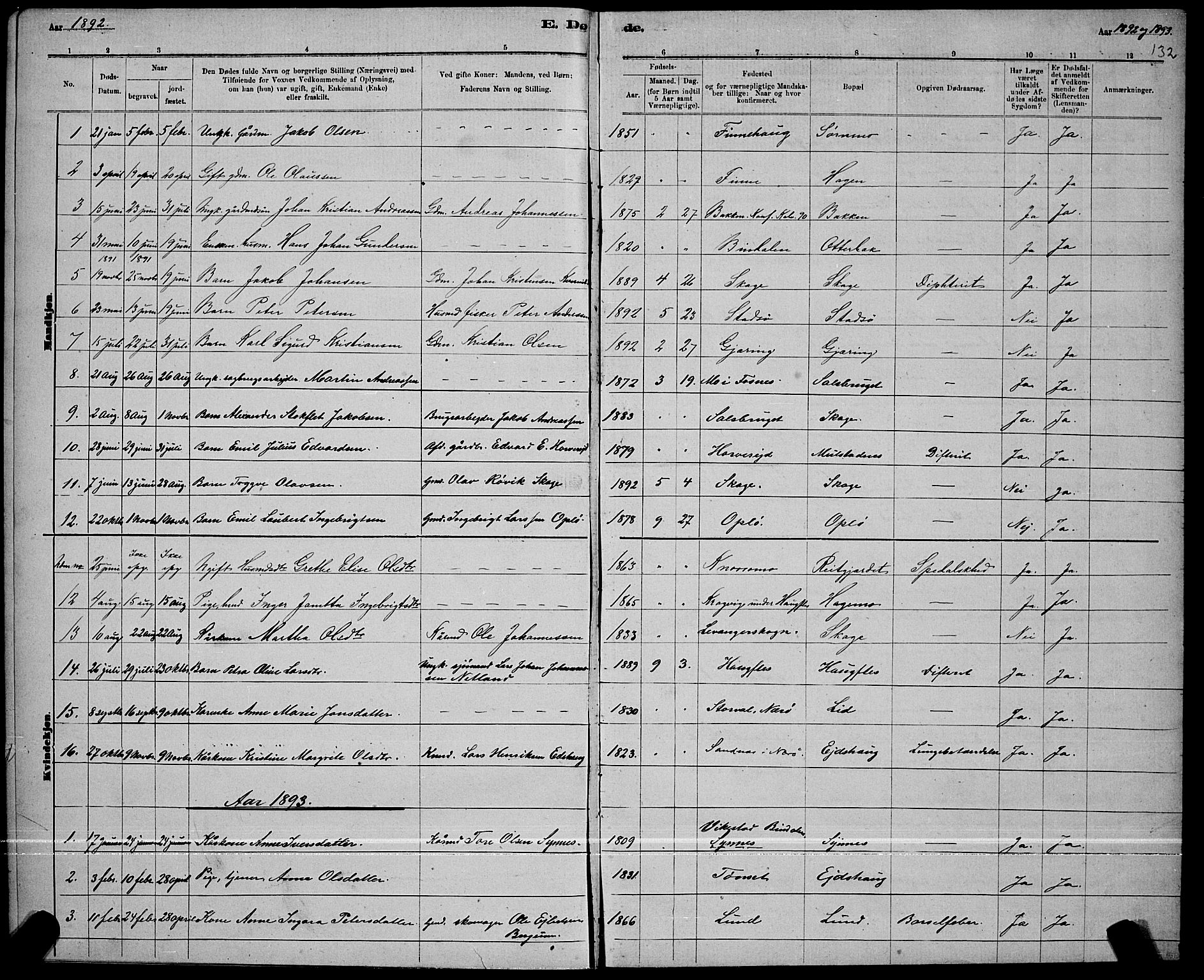 Ministerialprotokoller, klokkerbøker og fødselsregistre - Nord-Trøndelag, AV/SAT-A-1458/780/L0651: Klokkerbok nr. 780C03, 1884-1898, s. 132