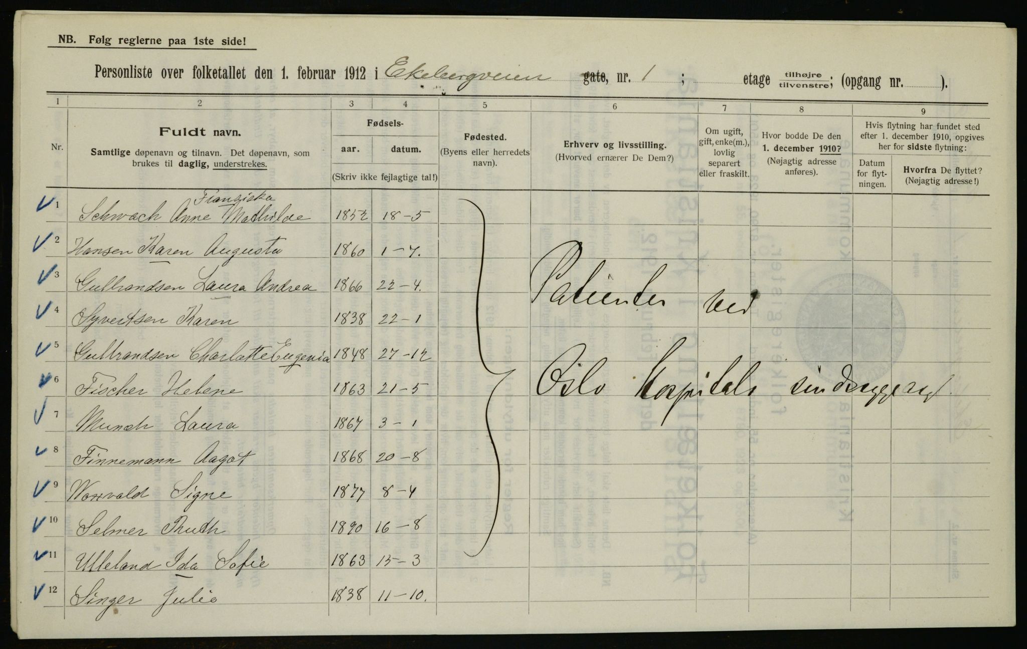 OBA, Kommunal folketelling 1.2.1912 for Kristiania, 1912, s. 20060