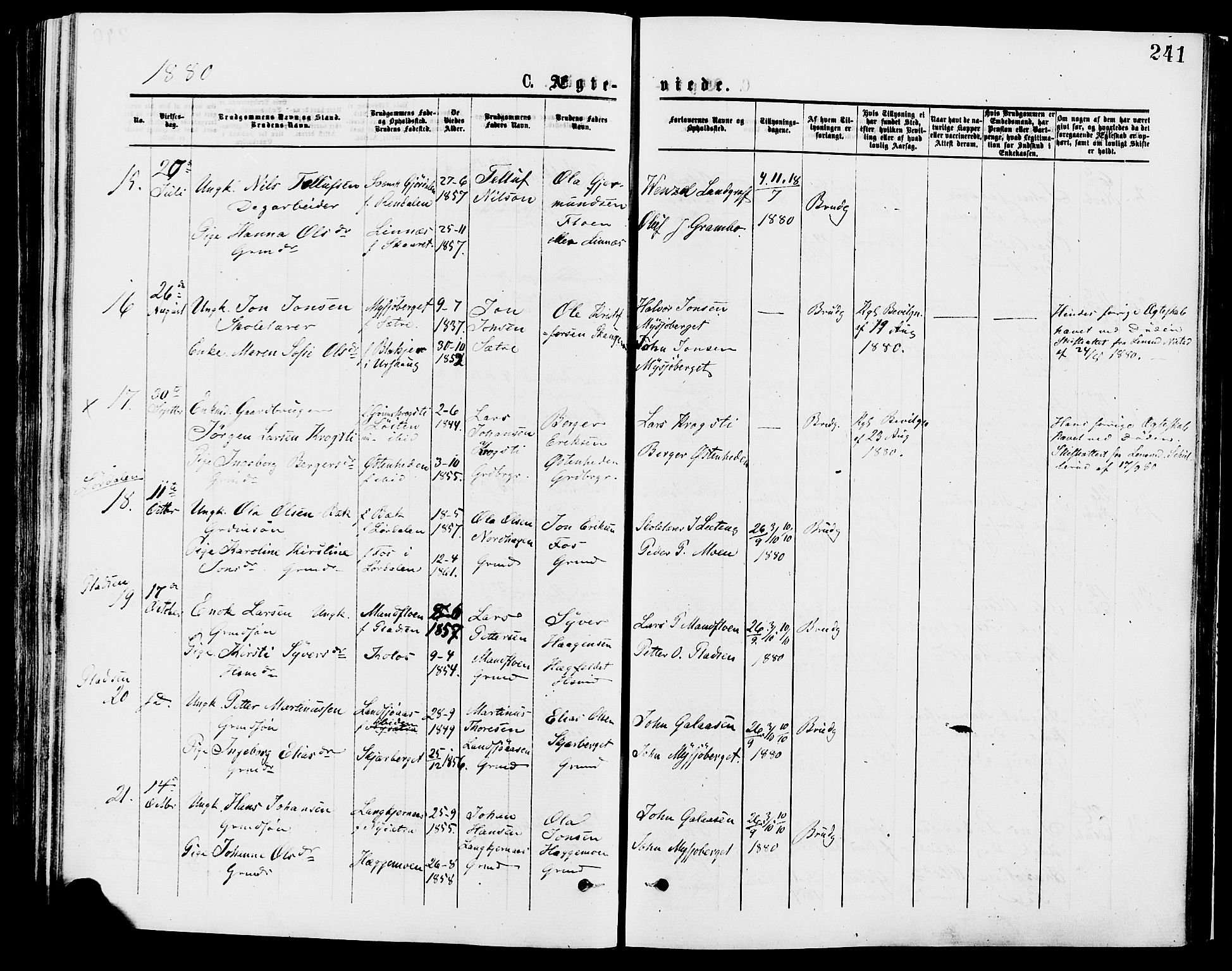 Trysil prestekontor, AV/SAH-PREST-046/H/Ha/Haa/L0007: Ministerialbok nr. 7, 1874-1880, s. 241