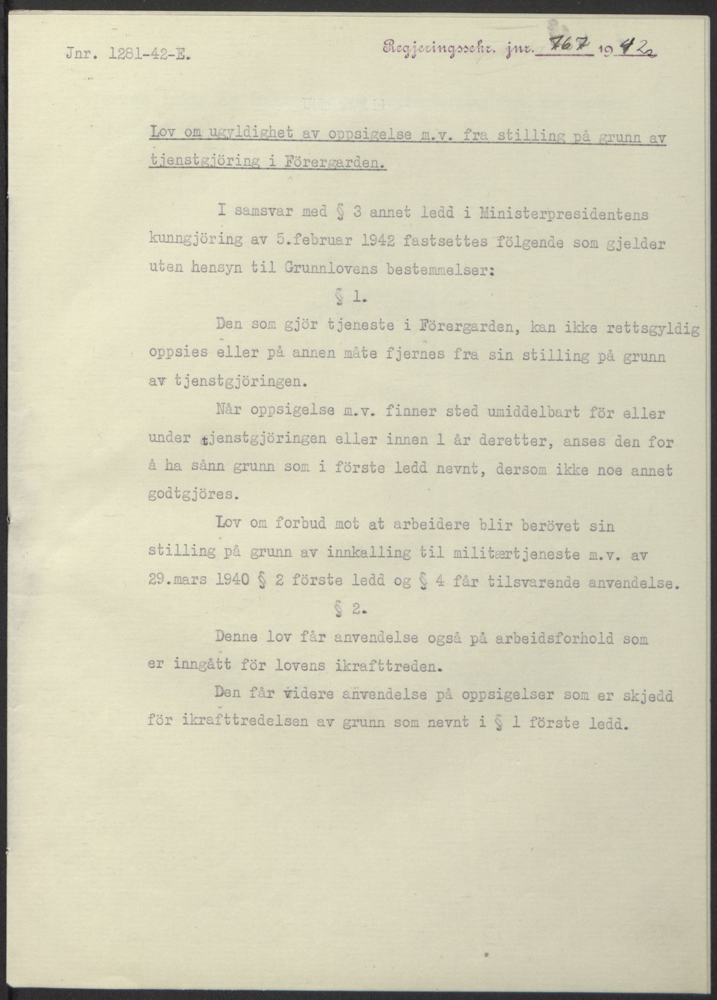 NS-administrasjonen 1940-1945 (Statsrådsekretariatet, de kommisariske statsråder mm), RA/S-4279/D/Db/L0098: Lover II, 1942, s. 552
