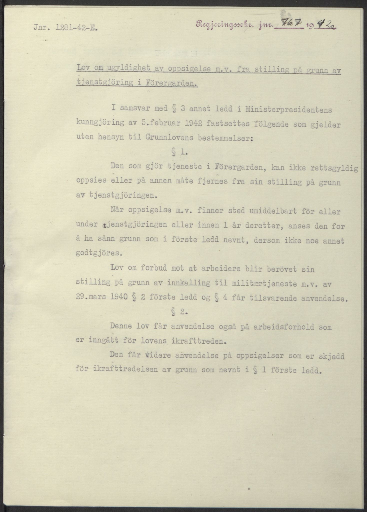 NS-administrasjonen 1940-1945 (Statsrådsekretariatet, de kommisariske statsråder mm), AV/RA-S-4279/D/Db/L0098: Lover II, 1942, s. 552