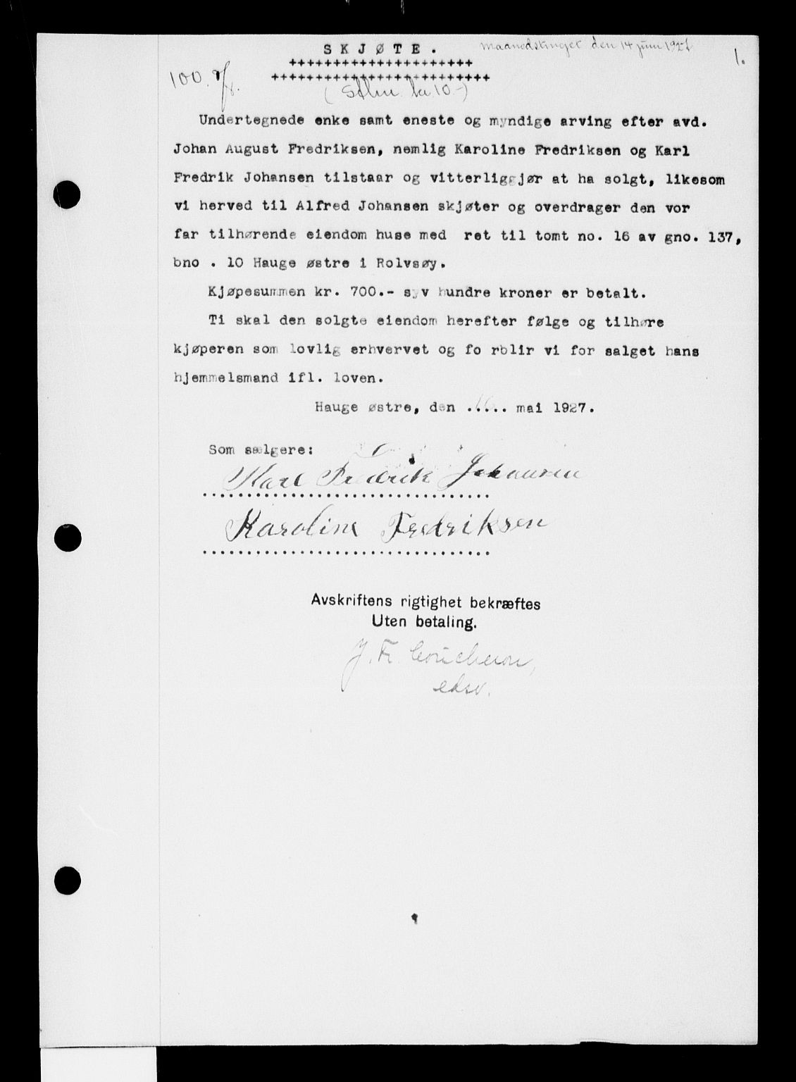 Onsøy sorenskriveri, AV/SAO-A-10474/G/Ga/Gaa/L0058: Pantebok nr. I 58, 1927-1928, s. 1