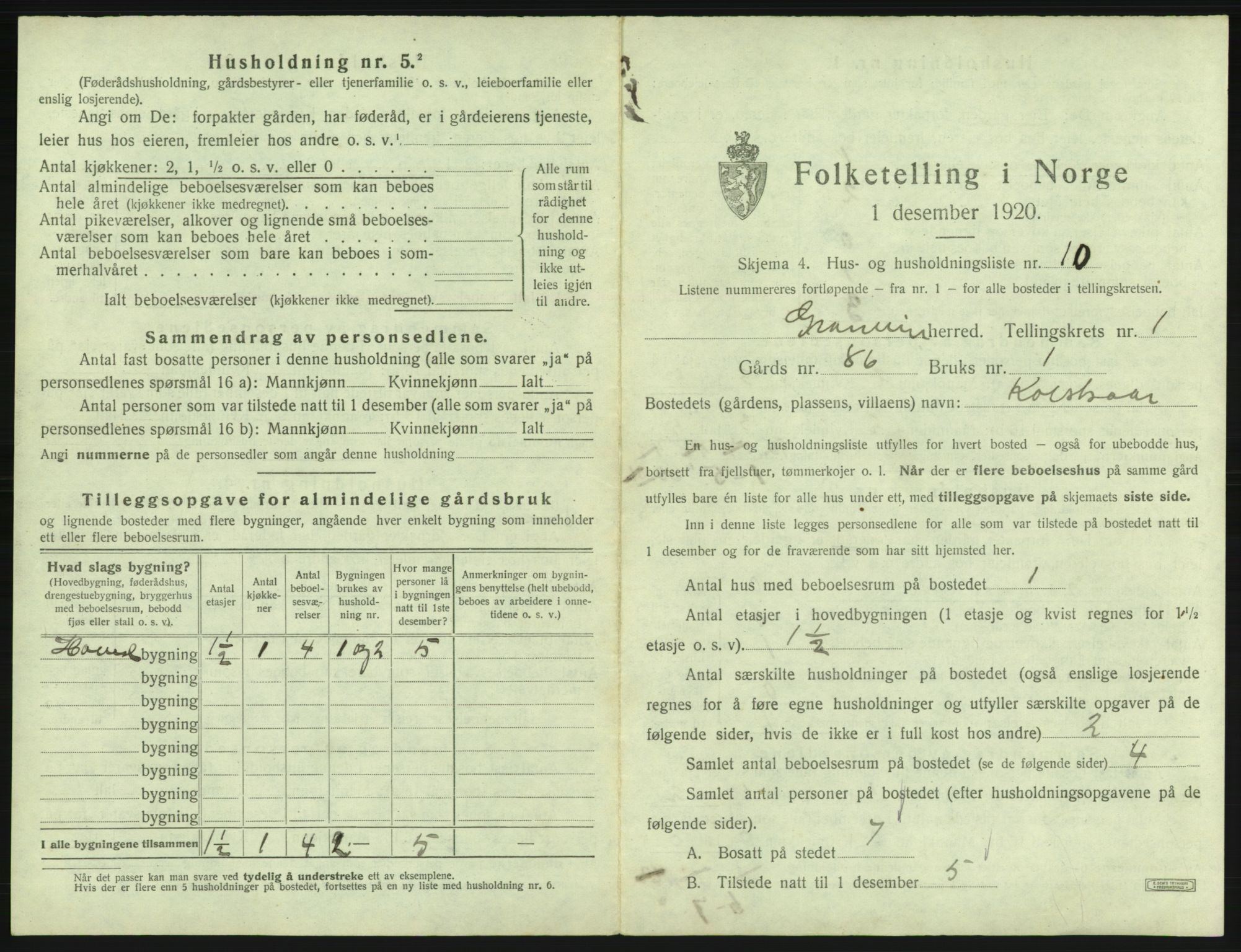 SAB, Folketelling 1920 for 1234 Granvin herred, 1920, s. 40