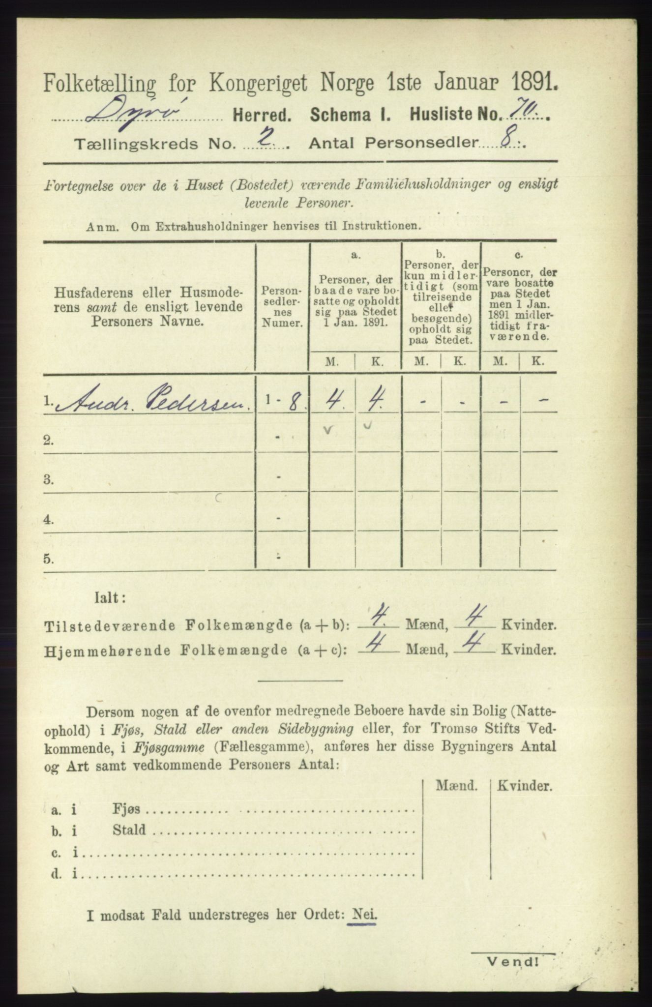 RA, Folketelling 1891 for 1926 Dyrøy herred, 1891, s. 522