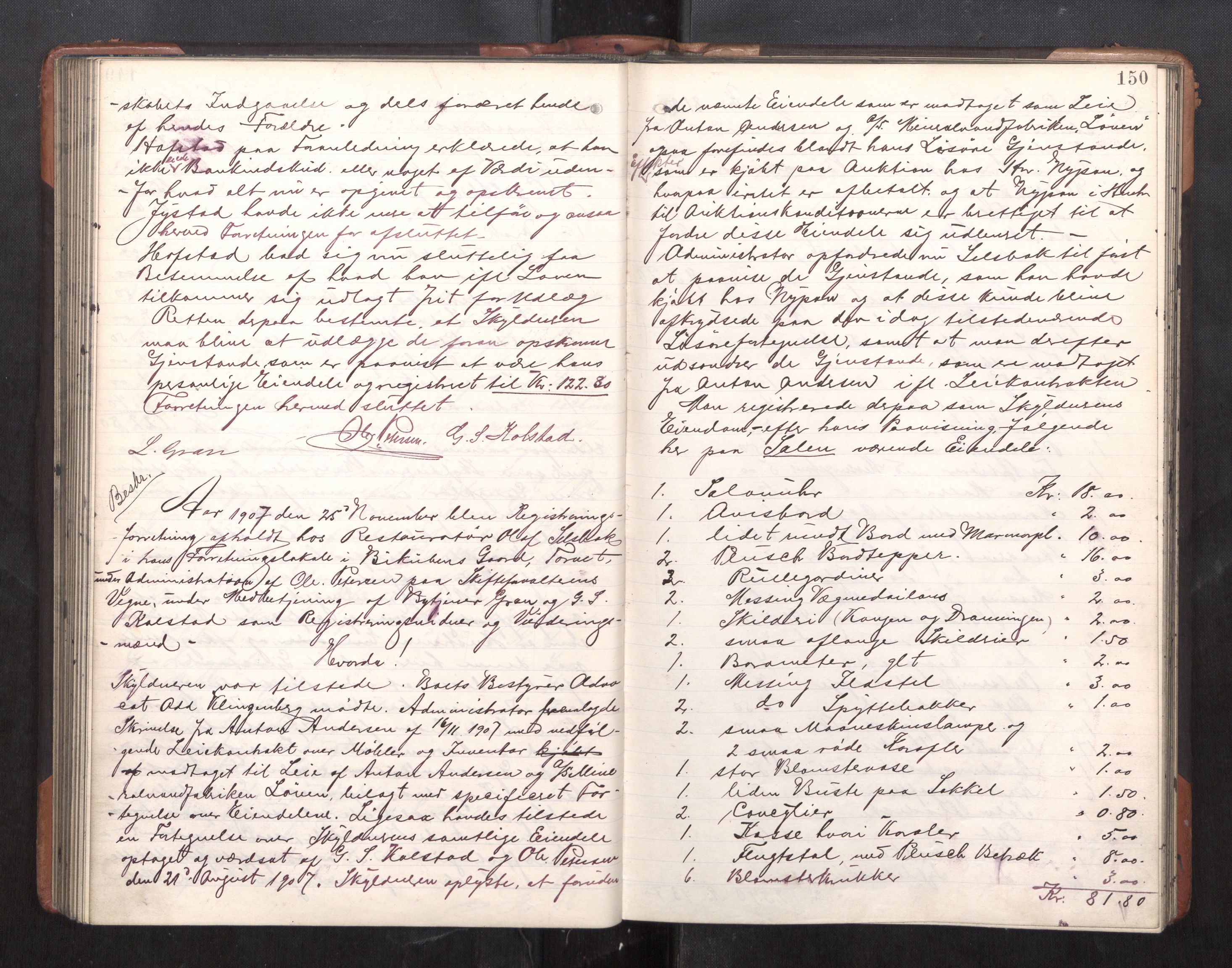 Trondheim byfogd, AV/SAT-A-0003/1/3/3C/L0025: Skifteregistreringsprotokoll - 24/1-14/7. (u/ register), 1906-1909, s. 150