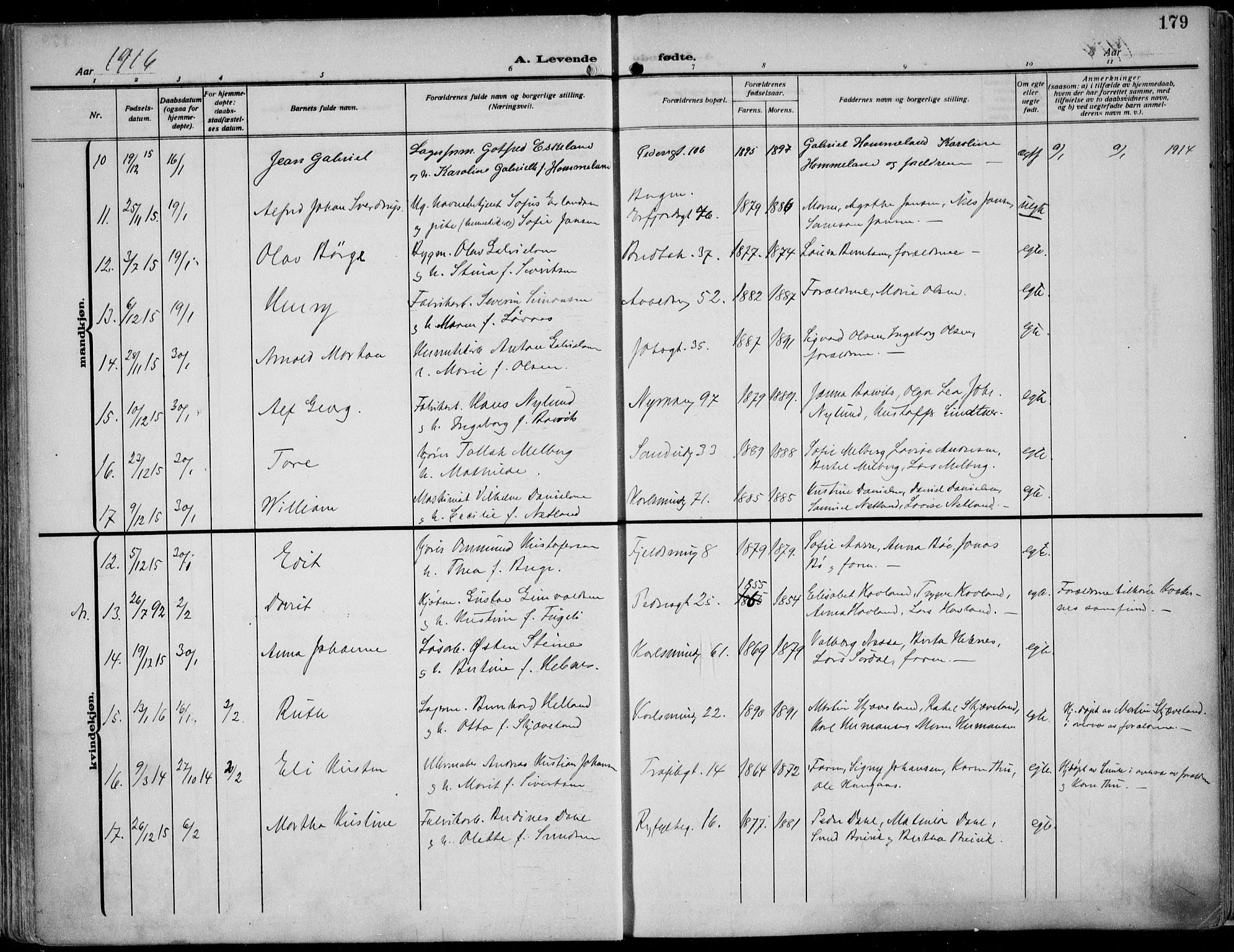 St. Johannes sokneprestkontor, AV/SAST-A-101814/002/B/L0002: Ministerialbok nr. A 9, 1911-1921, s. 179