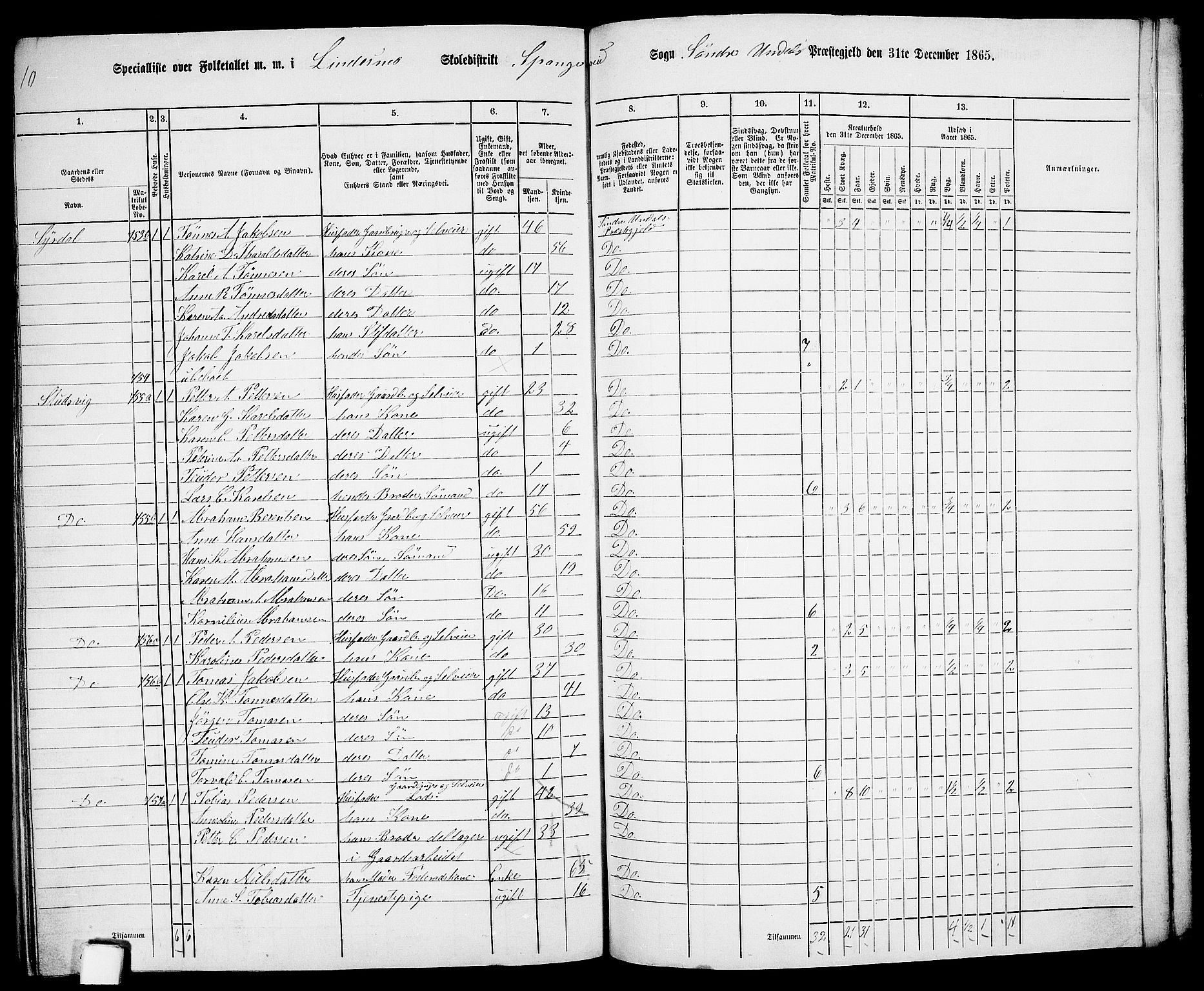 RA, Folketelling 1865 for 1029P Sør-Audnedal prestegjeld, 1865, s. 192