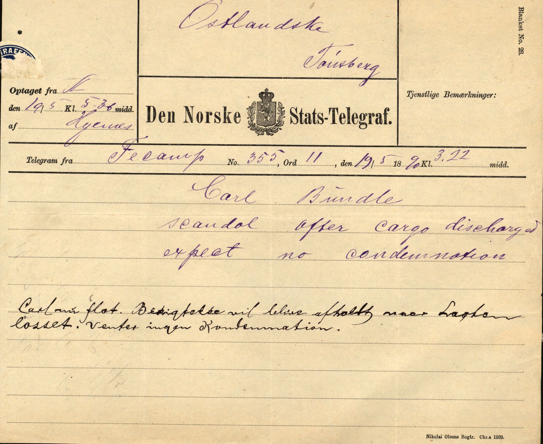 Pa 63 - Østlandske skibsassuranceforening, VEMU/A-1079/G/Ga/L0025/0003: Havaridokumenter / Josephine, Carl, Johanna, Castro, Comorin, Corona, 1890, s. 28