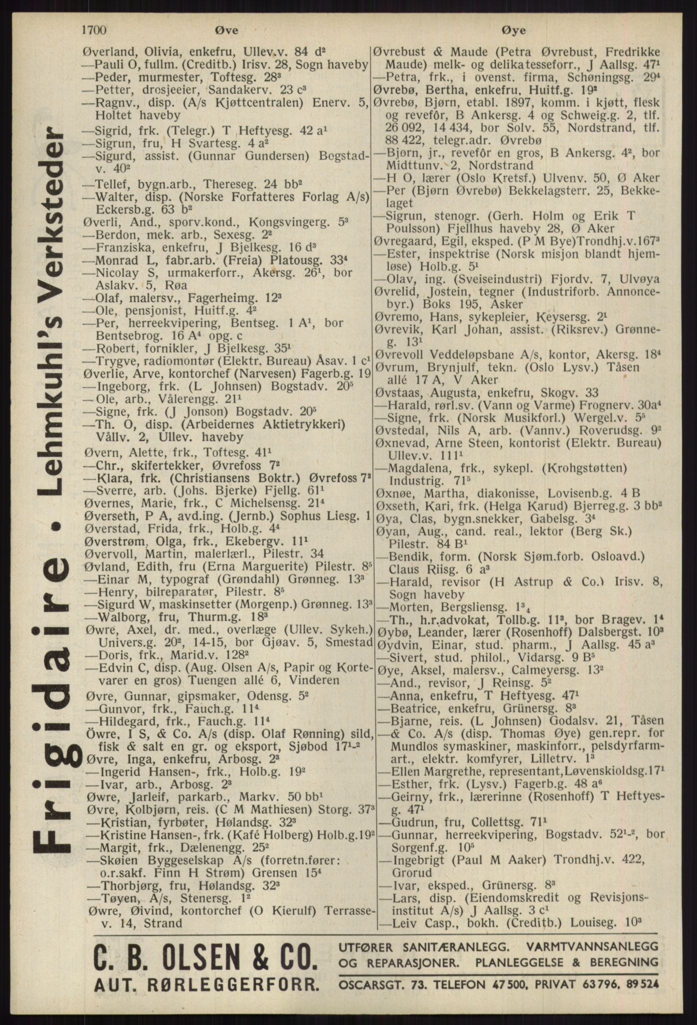 Kristiania/Oslo adressebok, PUBL/-, 1939, s. 1700