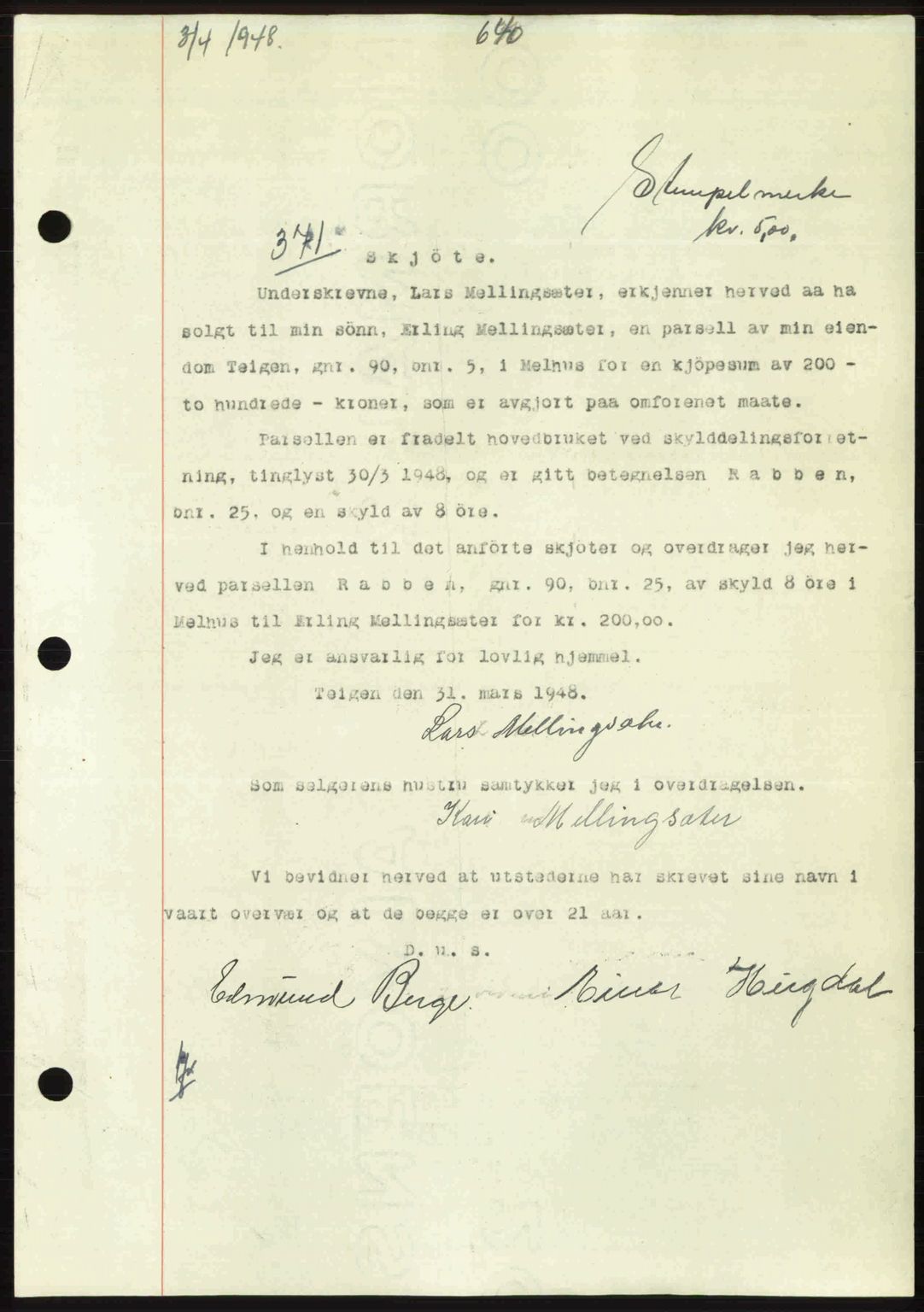Gauldal sorenskriveri, SAT/A-0014/1/2/2C: Pantebok nr. A5, 1947-1948, Dagboknr: 371/1948
