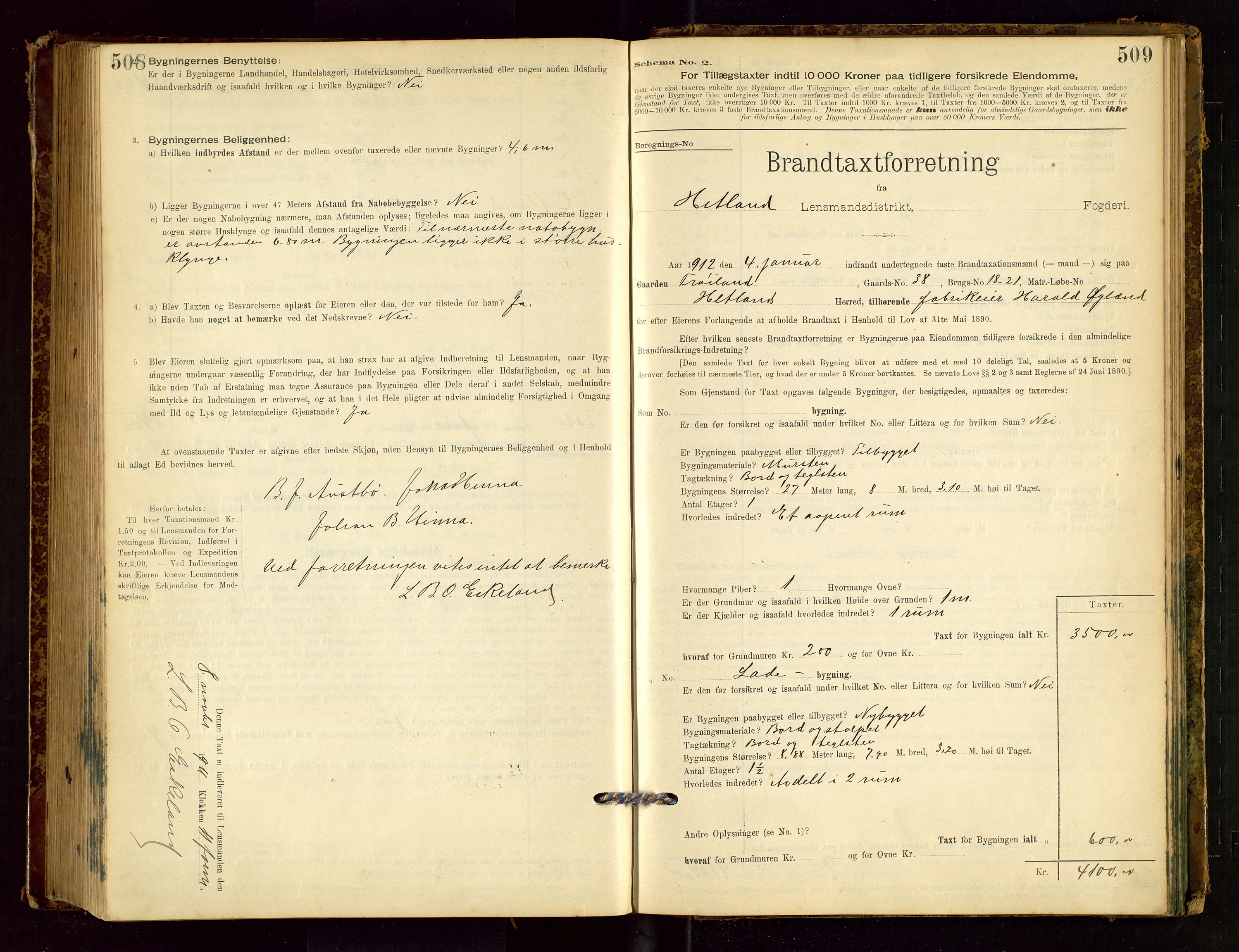 Hetland lensmannskontor, SAST/A-100101/Gob/L0001: "Brandtaxationsprotokol", 1895-1918, s. 508-509