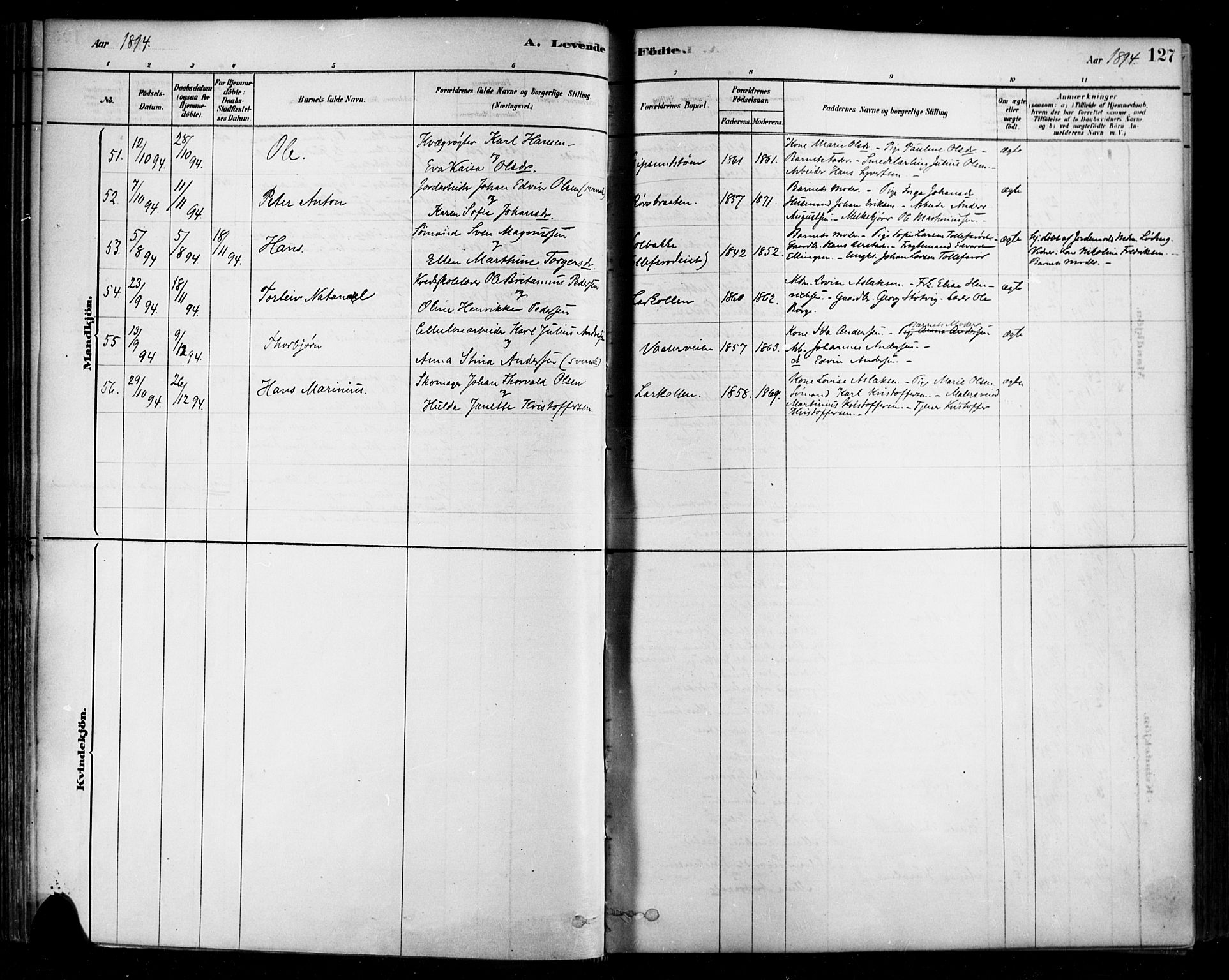 Rygge prestekontor Kirkebøker, AV/SAO-A-10084b/F/Fa/L0007: Ministerialbok nr. 7, 1878-1904, s. 127