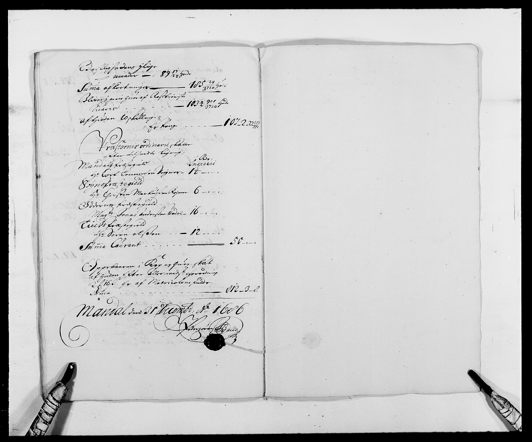 Rentekammeret inntil 1814, Reviderte regnskaper, Fogderegnskap, RA/EA-4092/R42/L2542: Mandal fogderi, 1685-1687, s. 109
