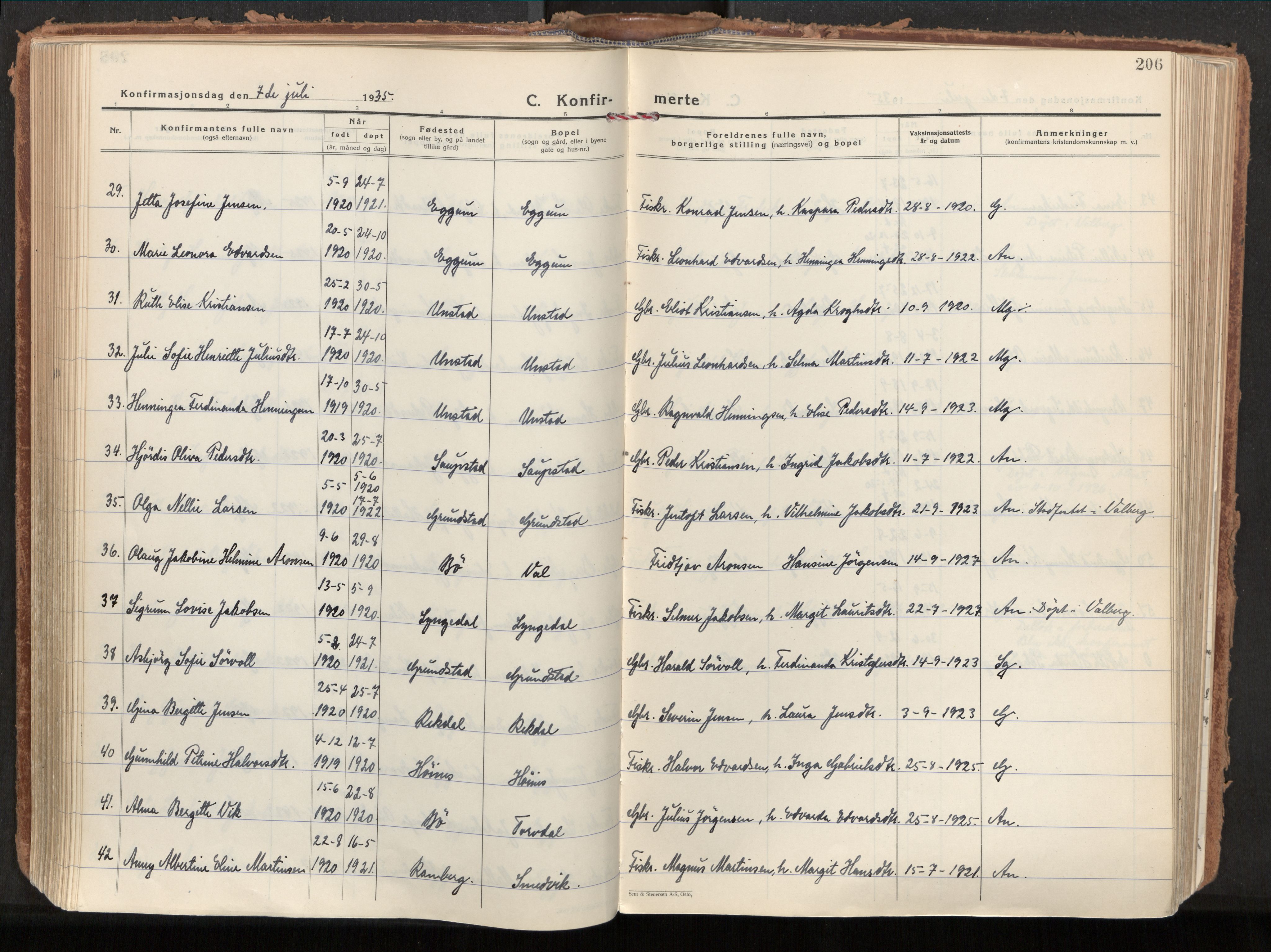 Ministerialprotokoller, klokkerbøker og fødselsregistre - Nordland, AV/SAT-A-1459/880/L1137: Ministerialbok nr. 880A11, 1927-1944, s. 206