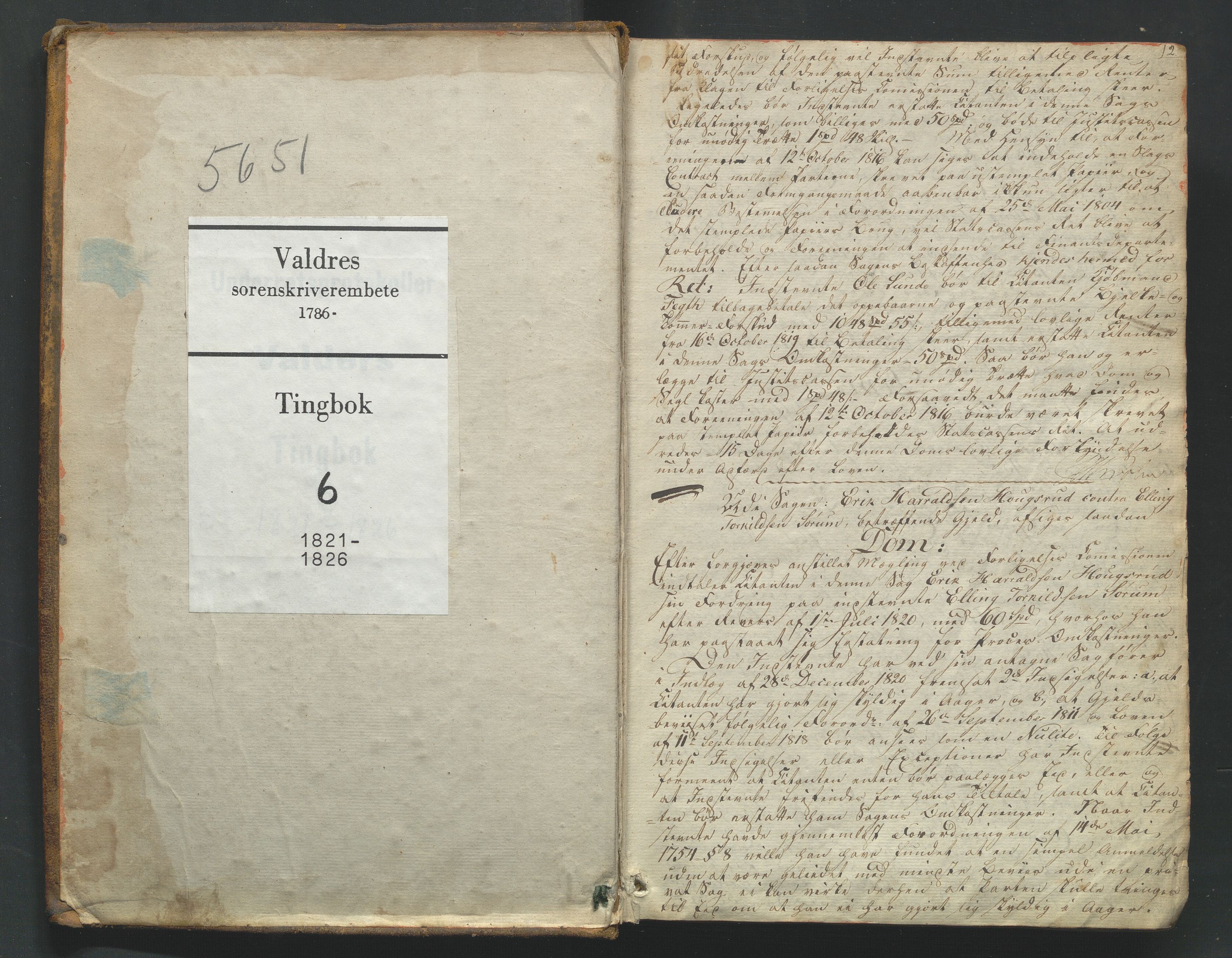 Valdres sorenskriveri, SAH/TING-016/G/Gb/L0006: Tingbok, 1821-1826, s. 2a