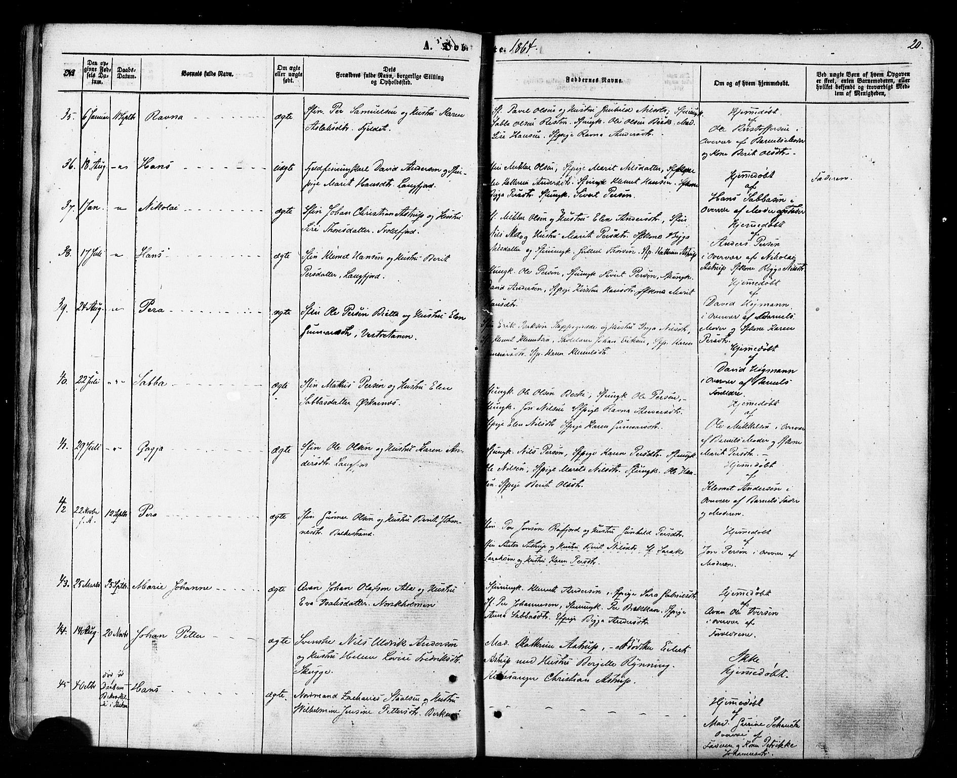 Tana sokneprestkontor, AV/SATØ-S-1334/H/Ha/L0002kirke: Ministerialbok nr. 2 /1, 1861-1877, s. 20