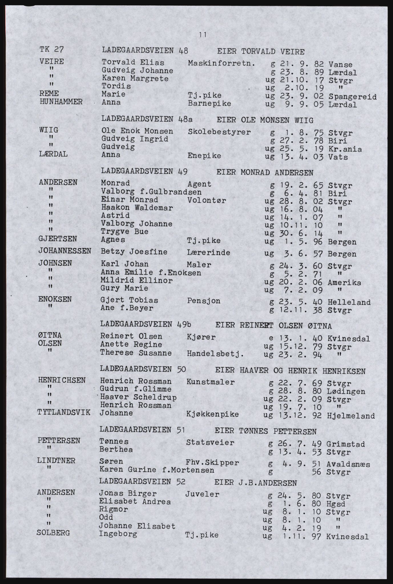 SAST, Avskrift av folketellingen 1920 for Stavanger kjøpstad, 1920, s. 17