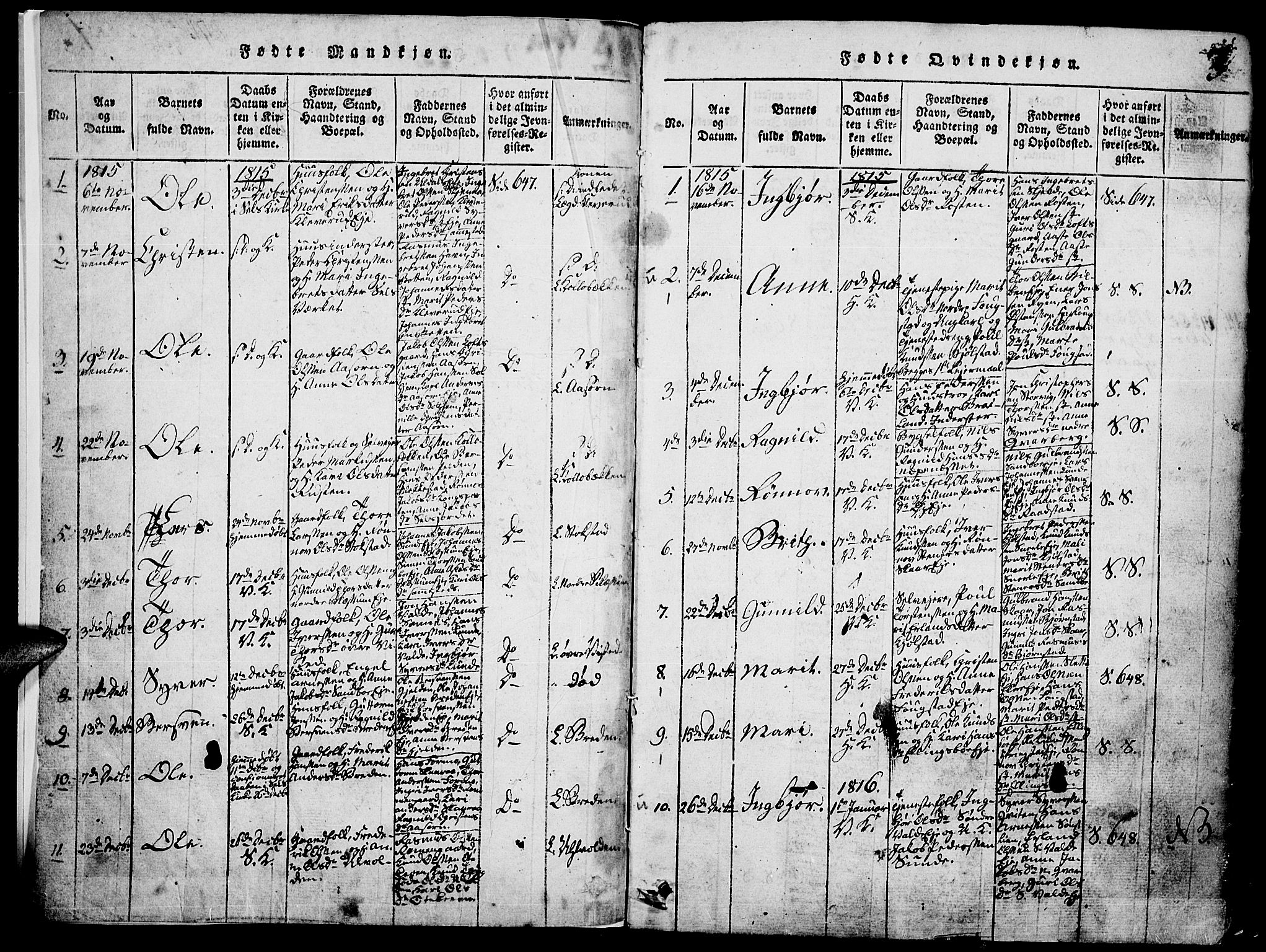 Vågå prestekontor, AV/SAH-PREST-076/H/Ha/Hab/L0001: Klokkerbok nr. 1, 1815-1827, s. 2-3
