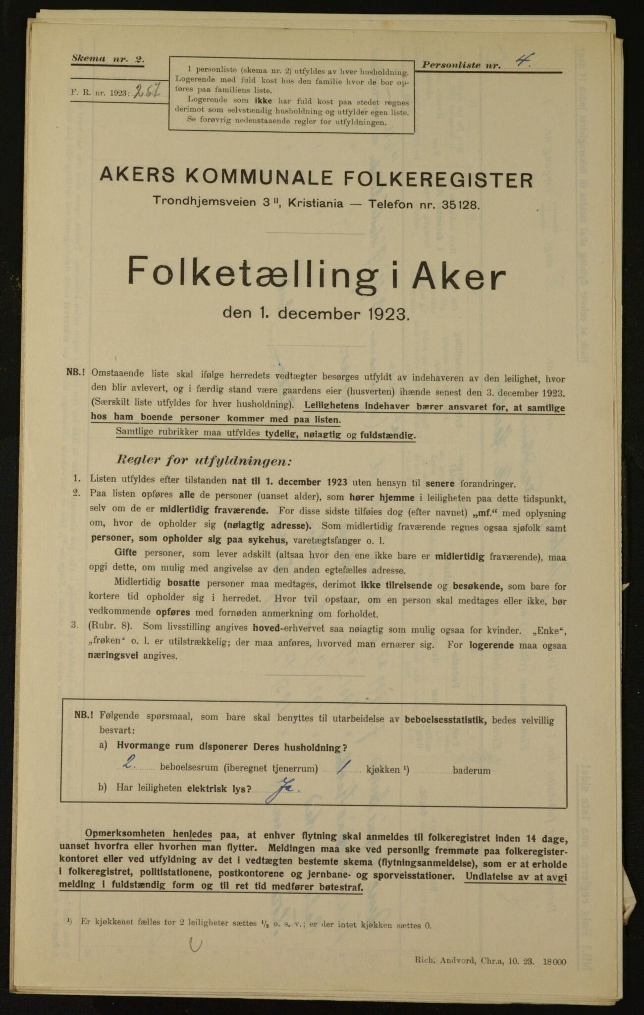 , Kommunal folketelling 1.12.1923 for Aker, 1923, s. 1704