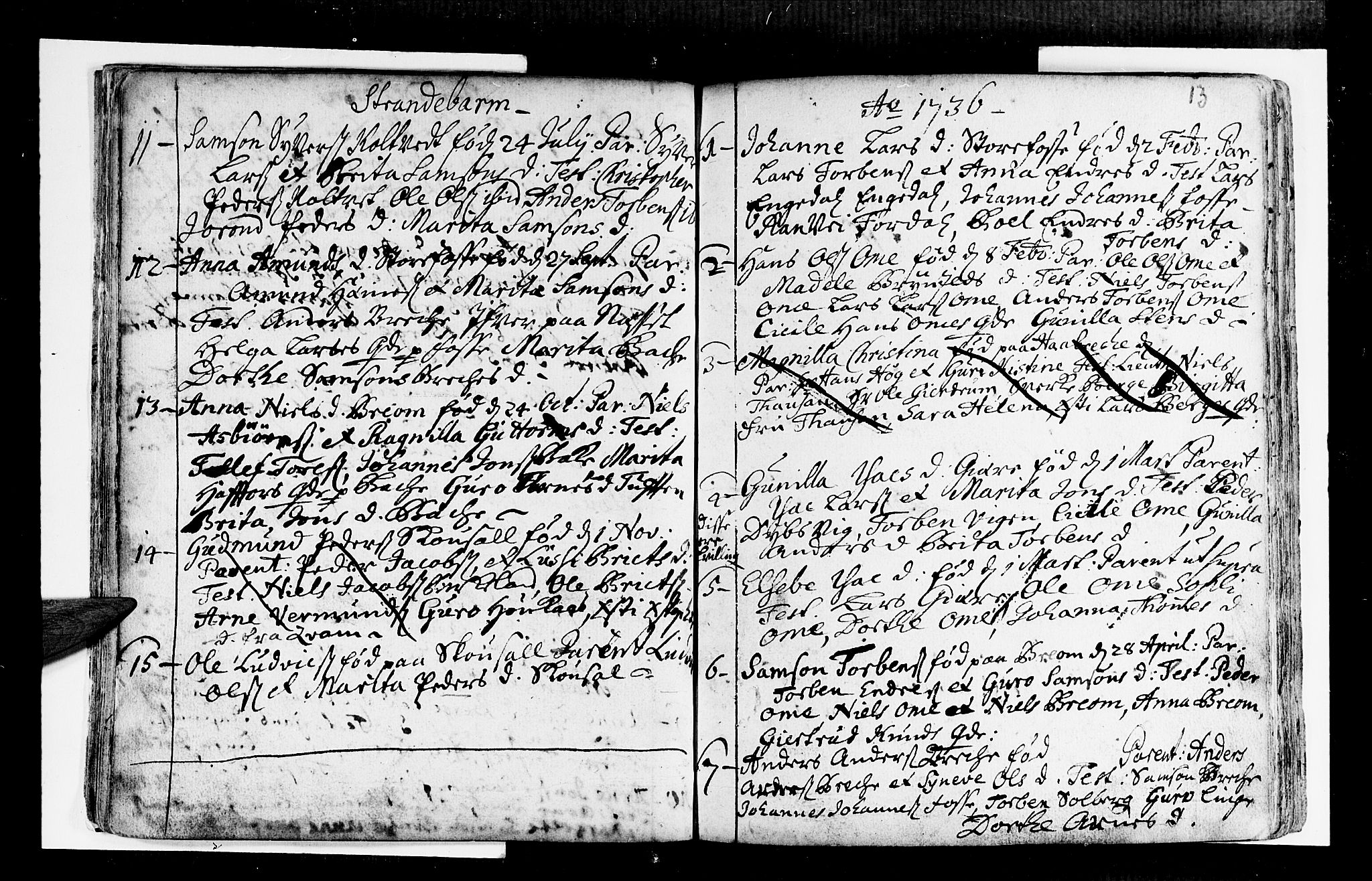 Strandebarm sokneprestembete, AV/SAB-A-78401/H/Haa: Ministerialbok nr. A 2 /1, 1727-1750, s. 13