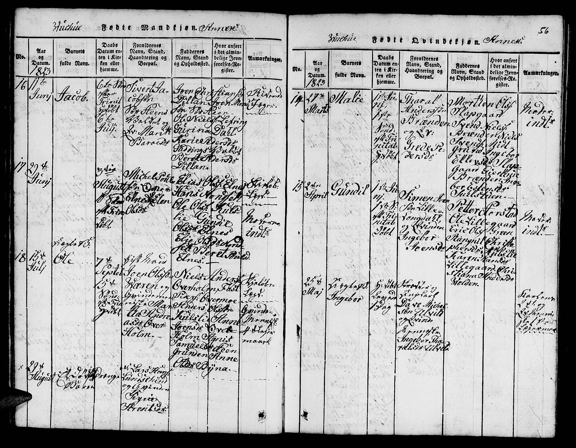 Ministerialprotokoller, klokkerbøker og fødselsregistre - Nord-Trøndelag, AV/SAT-A-1458/724/L0265: Klokkerbok nr. 724C01, 1816-1845, s. 56