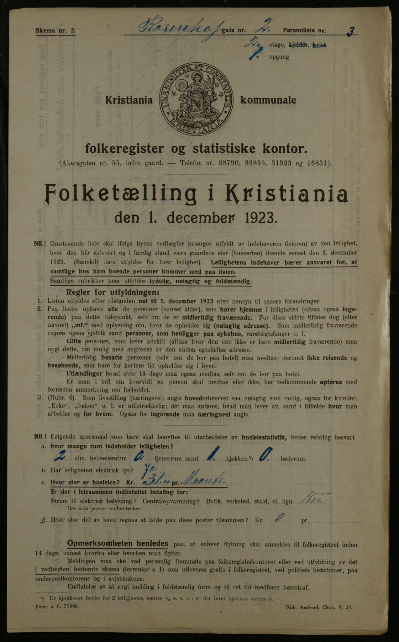 OBA, Kommunal folketelling 1.12.1923 for Kristiania, 1923, s. 92385