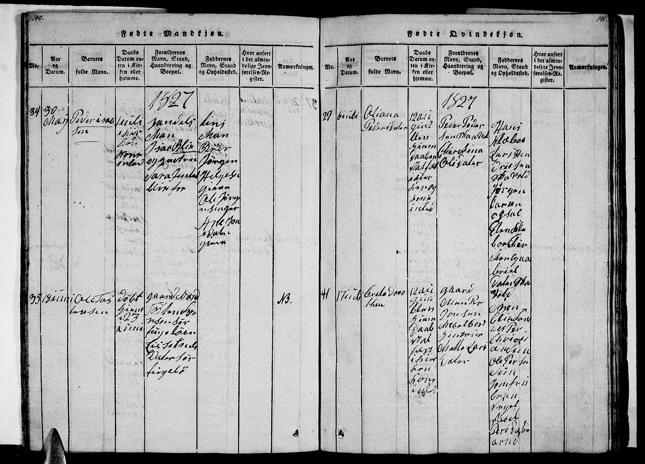 Ministerialprotokoller, klokkerbøker og fødselsregistre - Nordland, AV/SAT-A-1459/805/L0105: Klokkerbok nr. 805C01, 1820-1839, s. 140-141