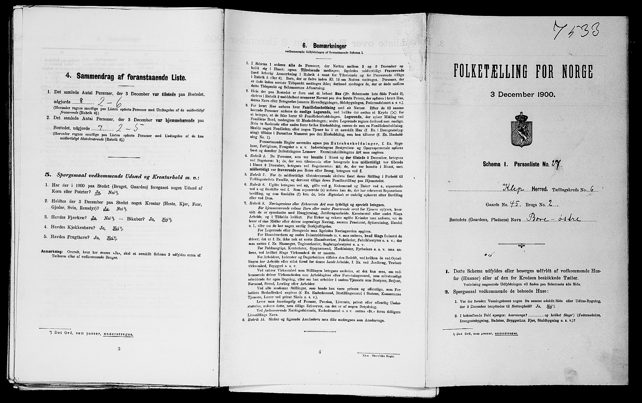 SAST, Folketelling 1900 for 1120 Klepp herred, 1900, s. 607