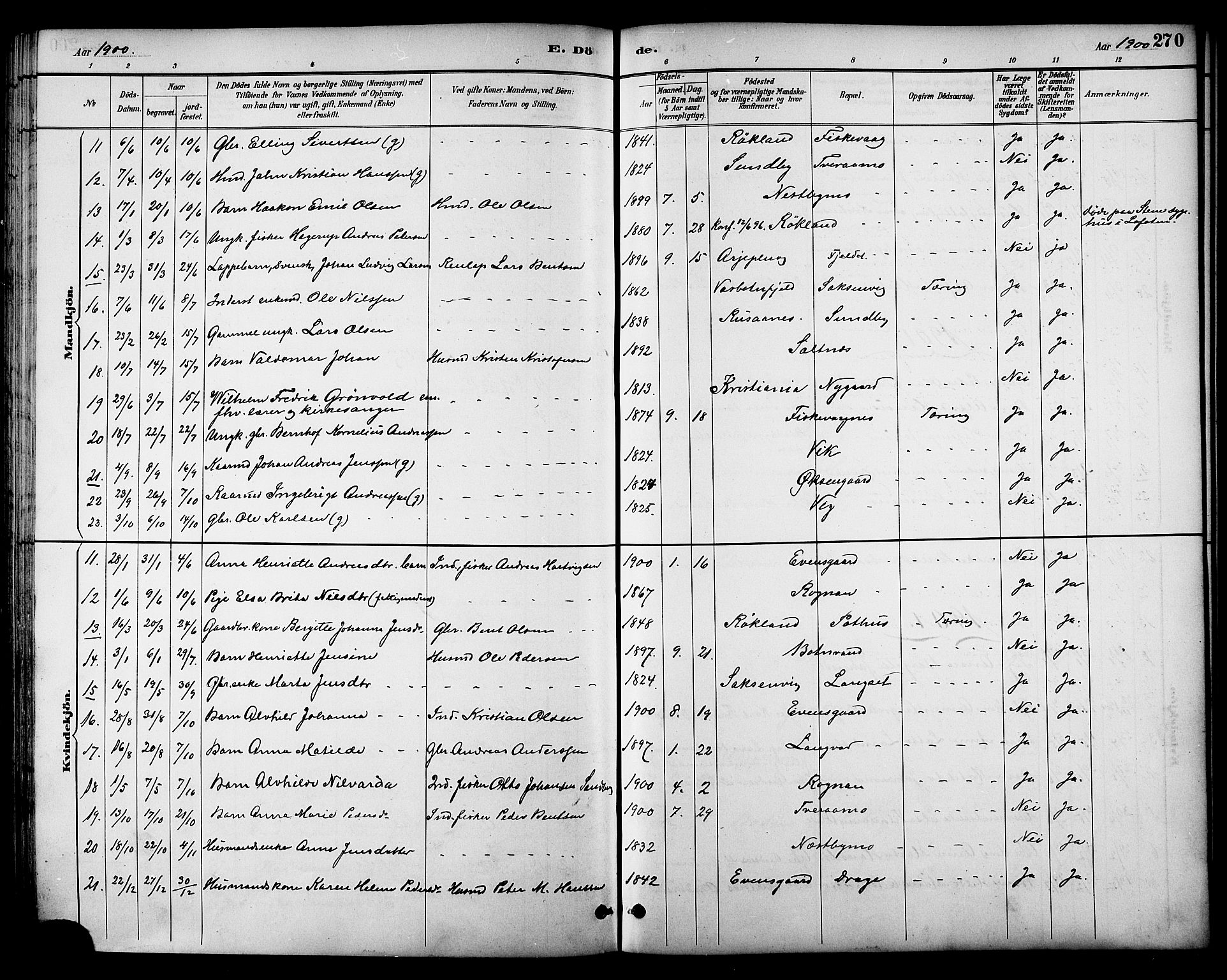 Ministerialprotokoller, klokkerbøker og fødselsregistre - Nordland, AV/SAT-A-1459/847/L0669: Ministerialbok nr. 847A09, 1887-1901, s. 270