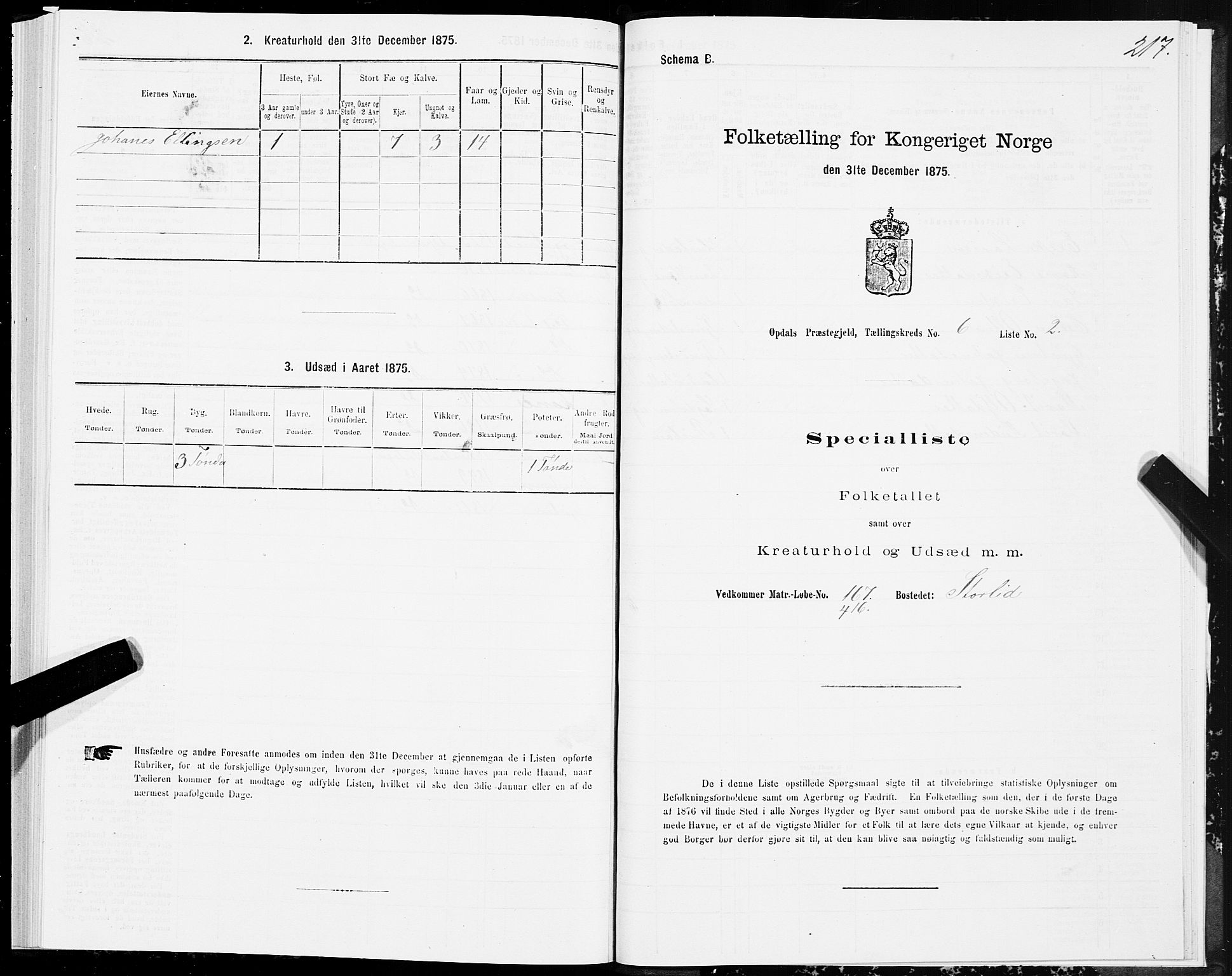 SAT, Folketelling 1875 for 1634P Oppdal prestegjeld, 1875, s. 3217