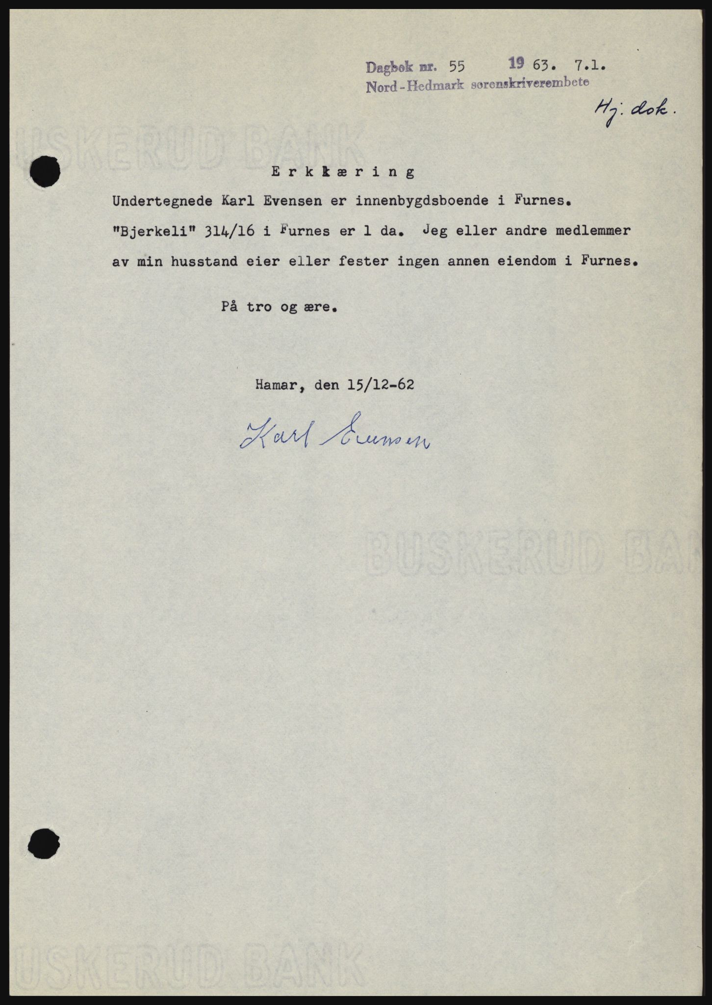 Nord-Hedmark sorenskriveri, SAH/TING-012/H/Hc/L0017: Pantebok nr. 17, 1962-1963, Dagboknr: 55/1963