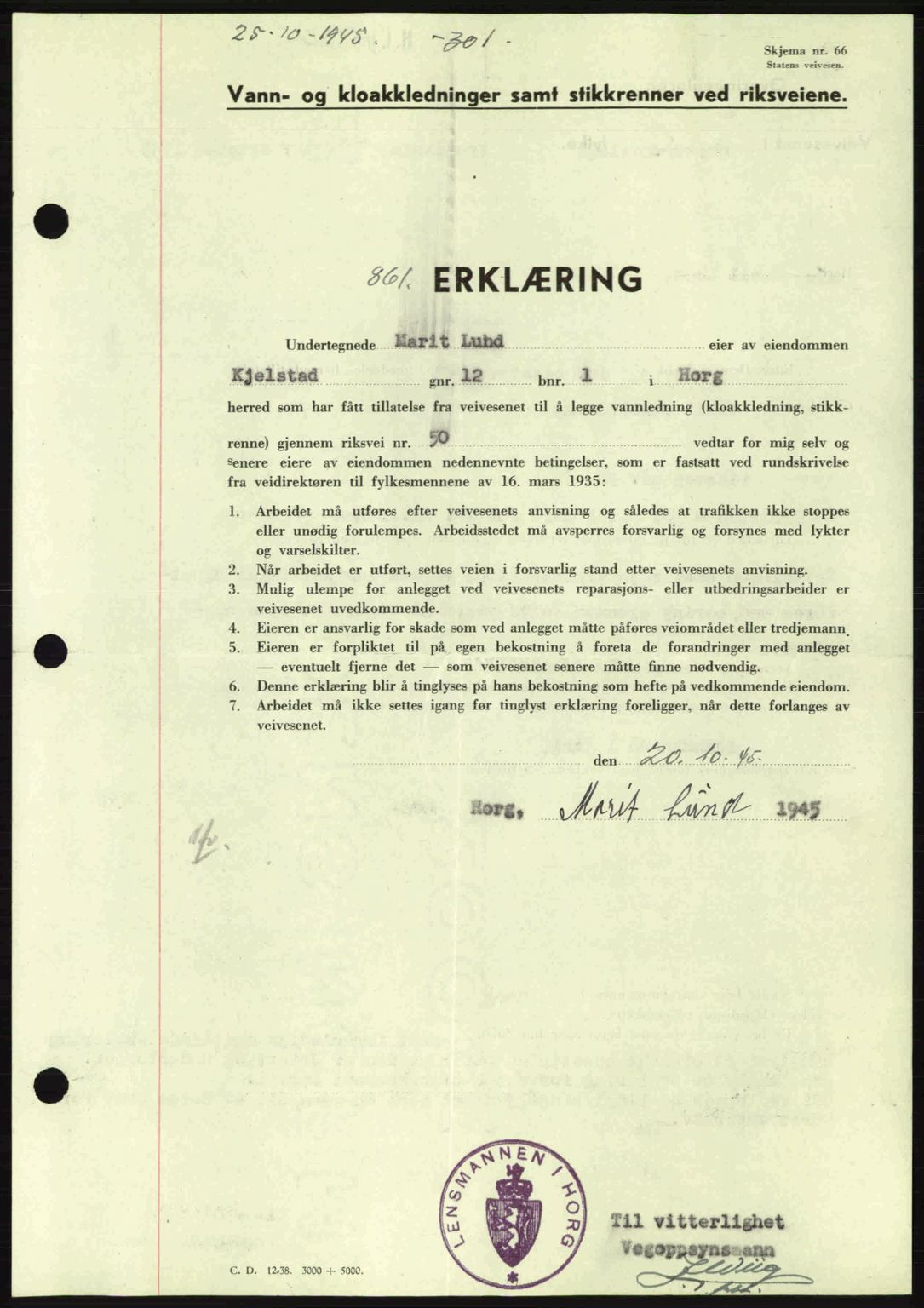 Gauldal sorenskriveri, SAT/A-0014/1/2/2C: Pantebok nr. A1a, 1945-1945, Dagboknr: 861/1945