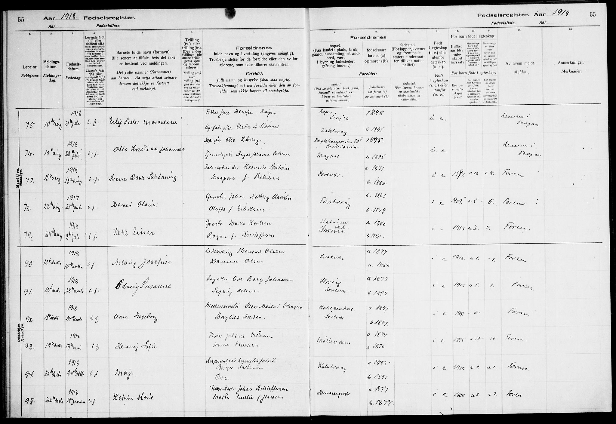 Ministerialprotokoller, klokkerbøker og fødselsregistre - Nordland, SAT/A-1459/874/L1089: Fødselsregister nr. 874.II.4.1, 1916-1926, s. 55