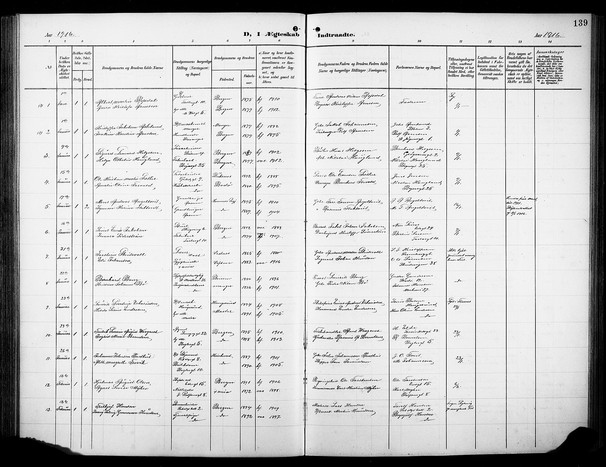 Sandviken Sokneprestembete, AV/SAB-A-77601/H/Hb/L0014: Klokkerbok nr. D 1, 1902-1929, s. 139