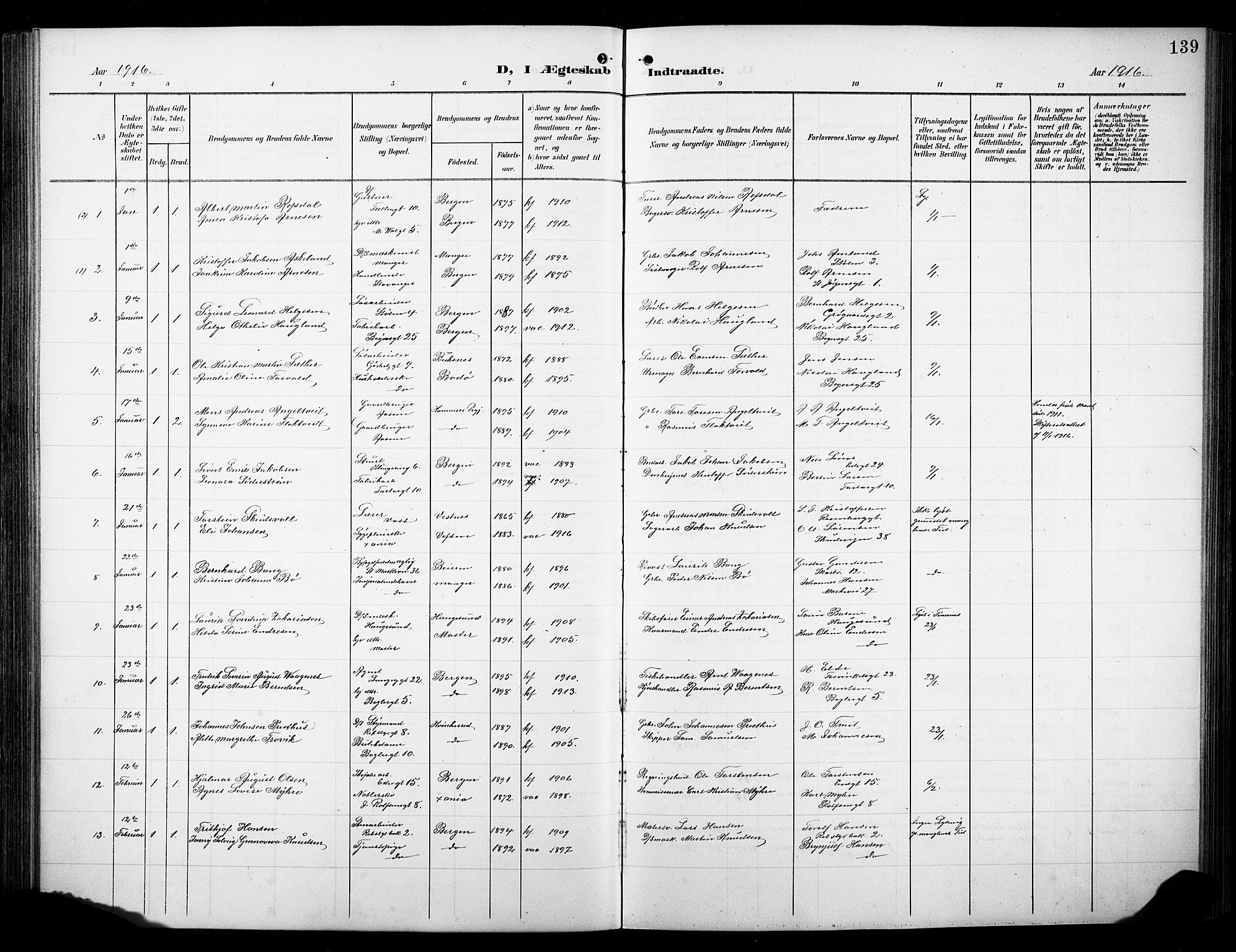 Sandviken Sokneprestembete, SAB/A-77601/H/Hb/L0014: Klokkerbok nr. D 1, 1902-1929, s. 139