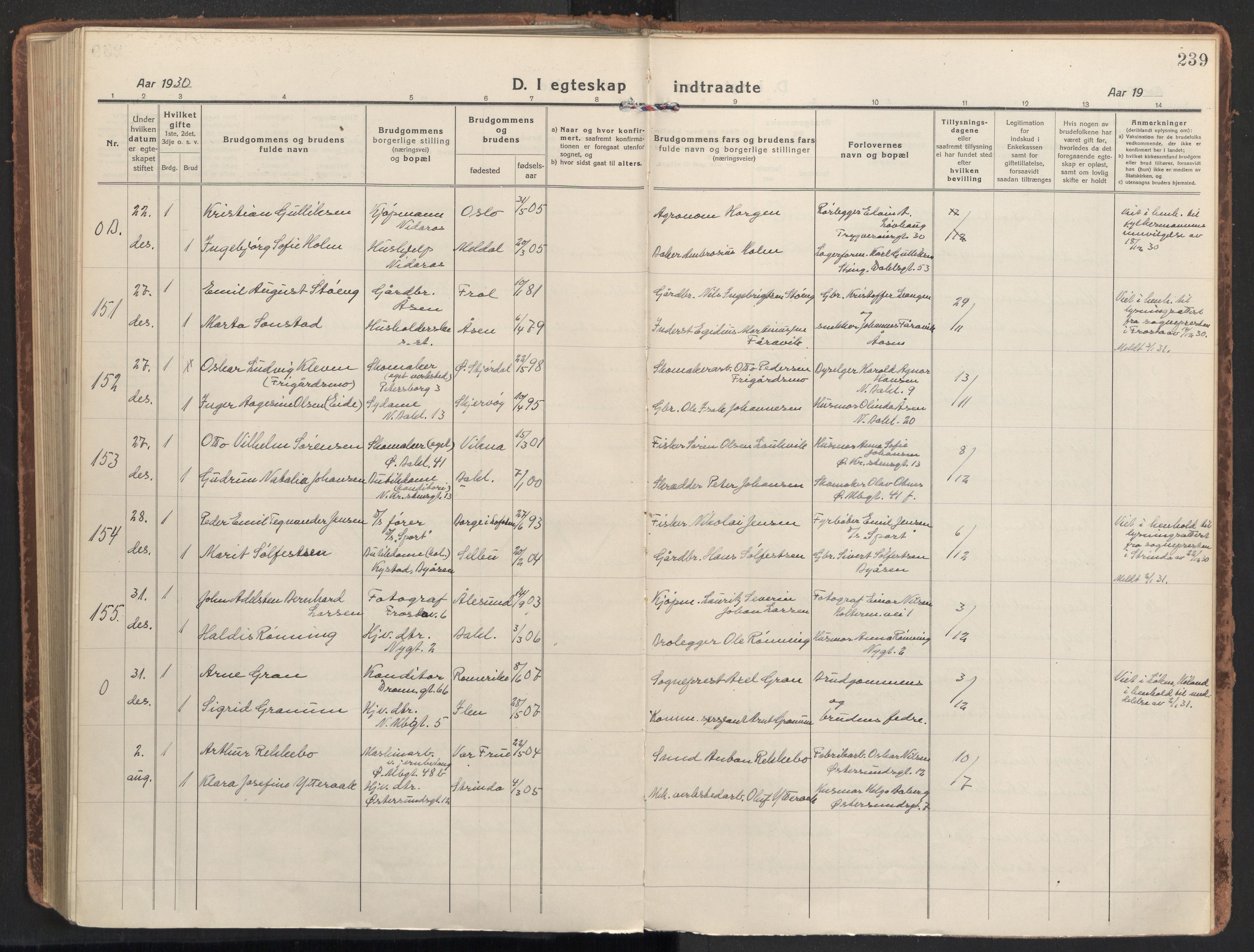 Ministerialprotokoller, klokkerbøker og fødselsregistre - Sør-Trøndelag, SAT/A-1456/604/L0206: Ministerialbok nr. 604A26, 1917-1931, s. 239