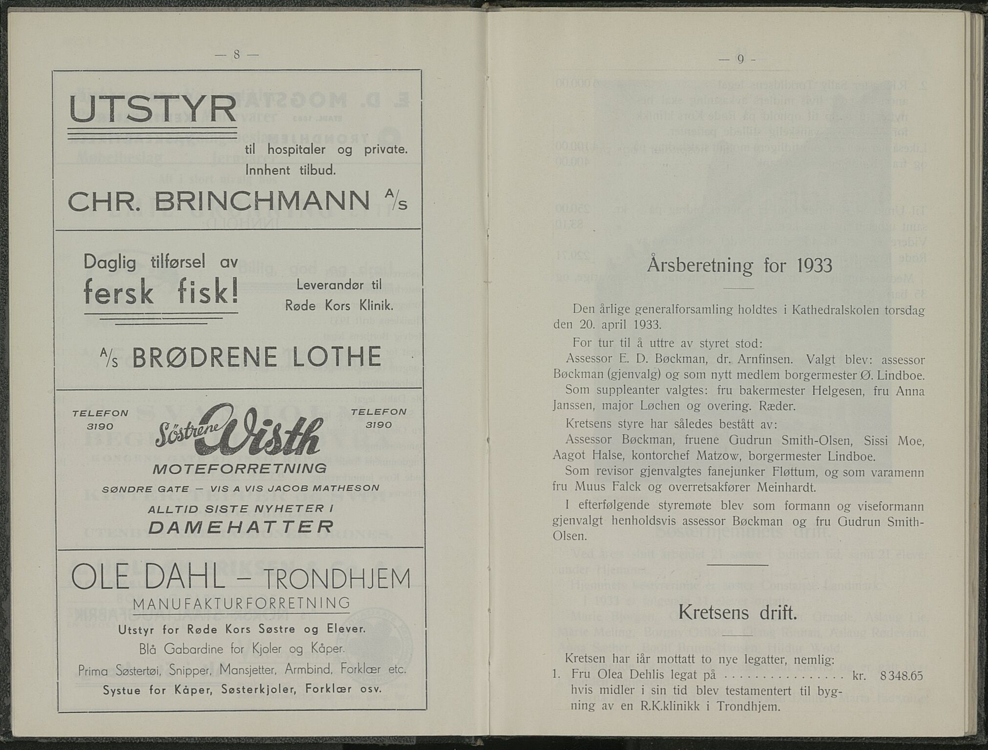 Trondheim Røde Kors, TRKO/PA-1204/F/Fa/L0002/0005: Årsberetninger 1905-1939, TRK / Årsberetninger for 1933-1939, 1933-1939