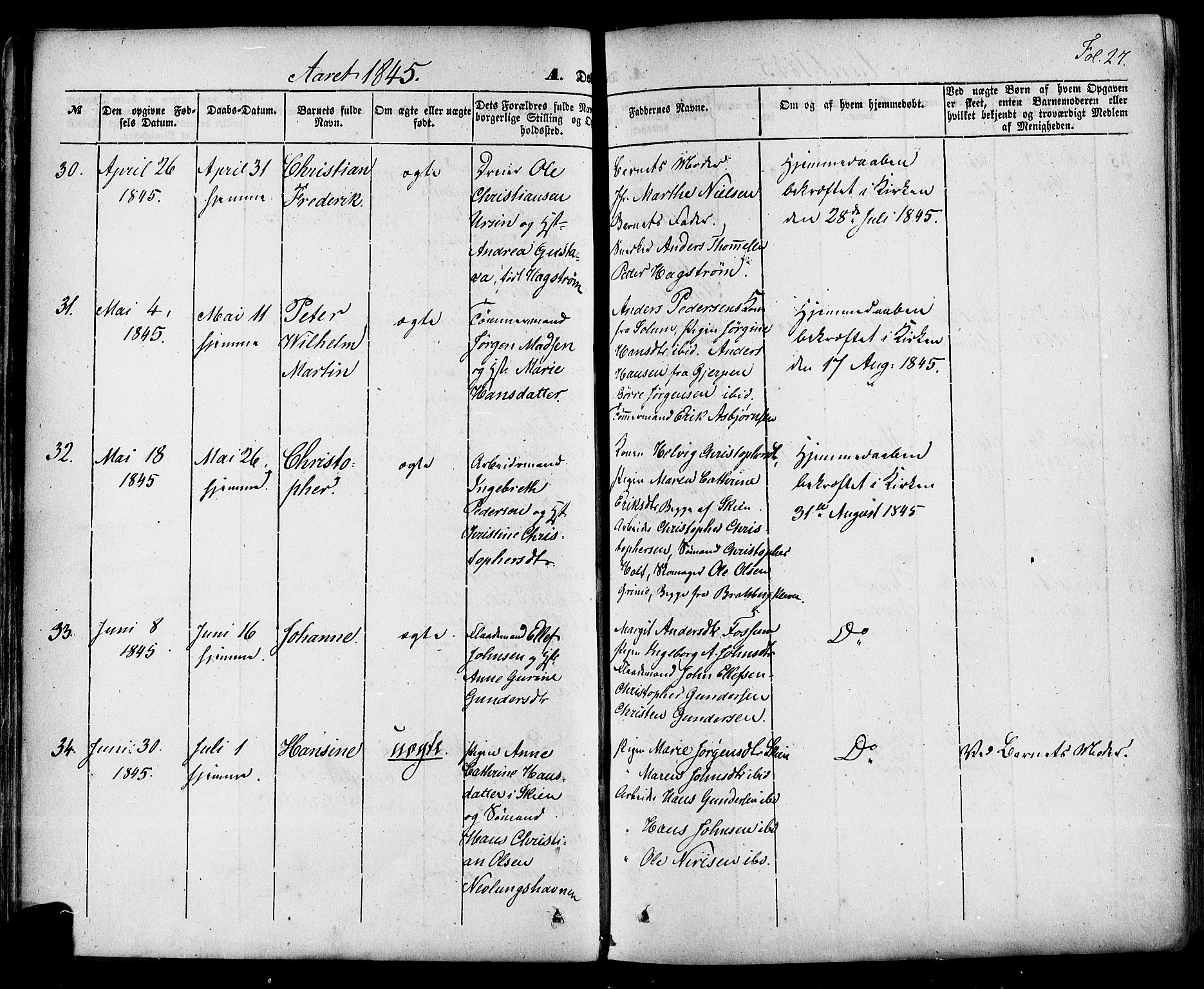 Skien kirkebøker, AV/SAKO-A-302/F/Fa/L0006a: Ministerialbok nr. 6A, 1843-1856, s. 27