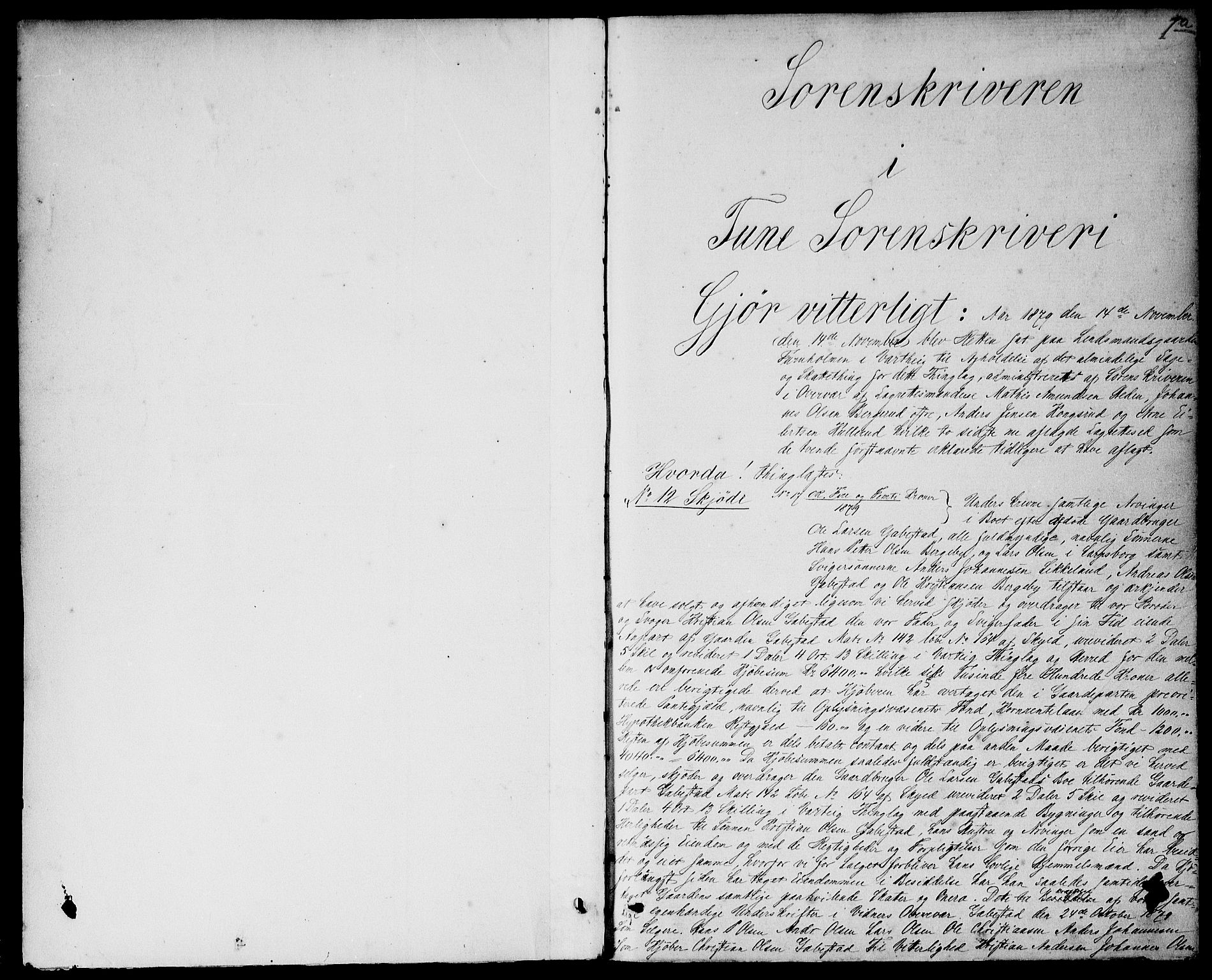 Tune sorenskriveri, AV/SAO-A-10470/G/Gb/Gba/L0017: Pantebok nr. I 17, 1879-1881, s. 1