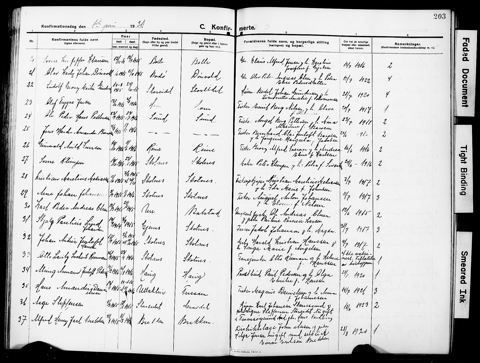 Ministerialprotokoller, klokkerbøker og fødselsregistre - Nordland, SAT/A-1459/881/L1169: Klokkerbok nr. 881C06, 1912-1930, s. 203