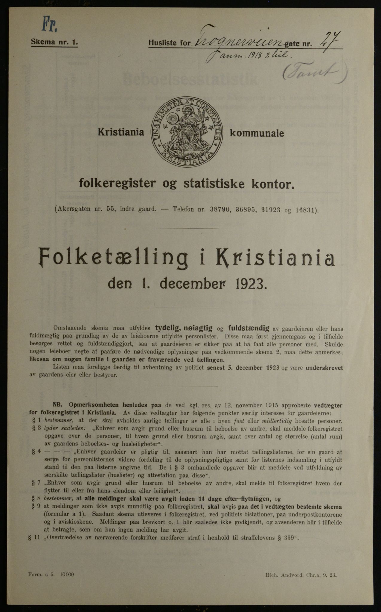 OBA, Kommunal folketelling 1.12.1923 for Kristiania, 1923, s. 30937