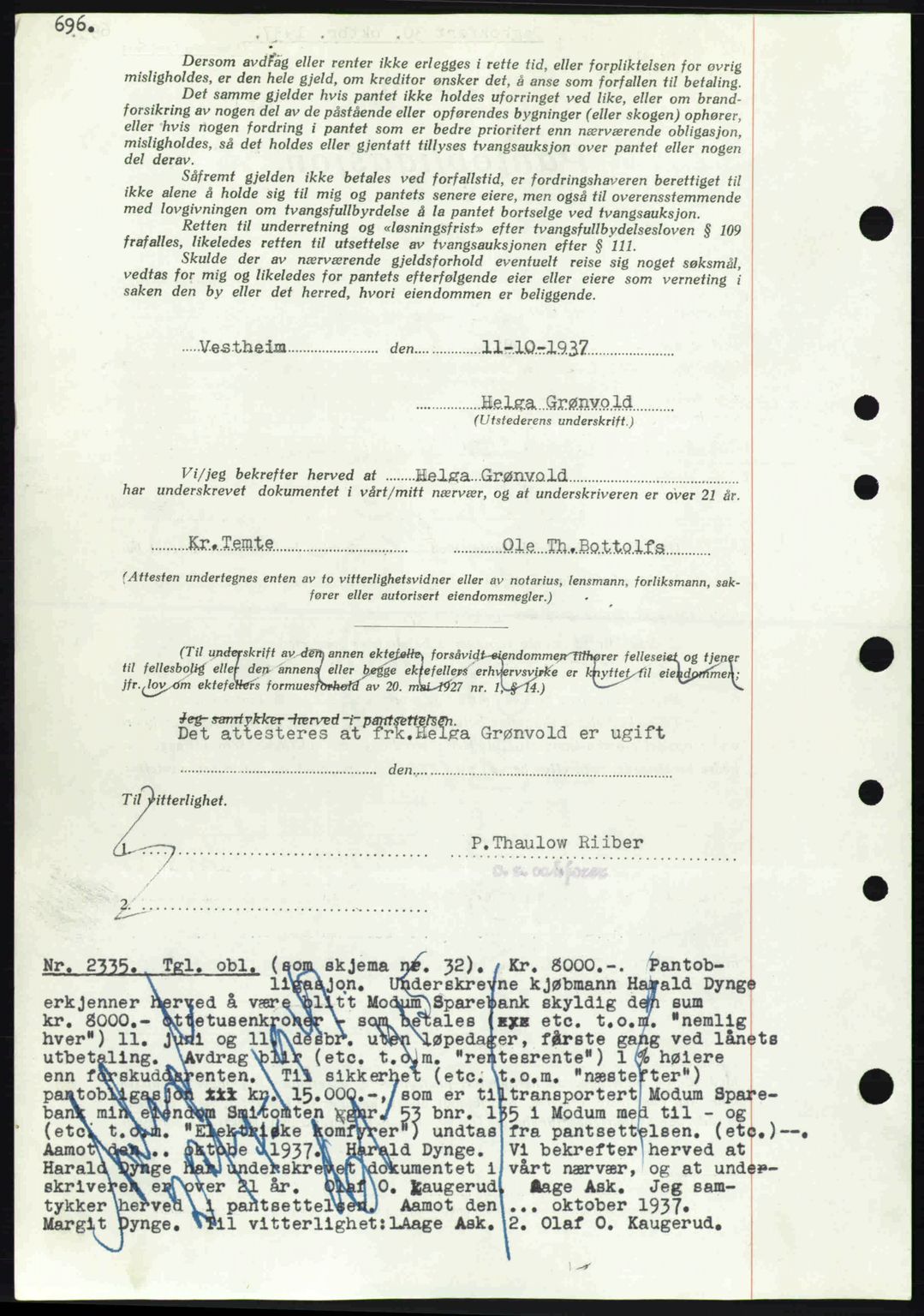 Eiker, Modum og Sigdal sorenskriveri, SAKO/A-123/G/Ga/Gab/L0036: Pantebok nr. A6, 1937-1937, Dagboknr: 2335/1937